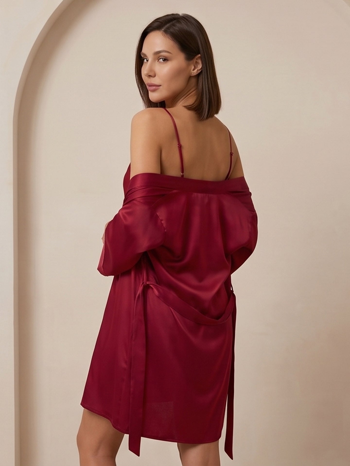 Silk Spaghetti Strap Mini Nightgown and Robe Set