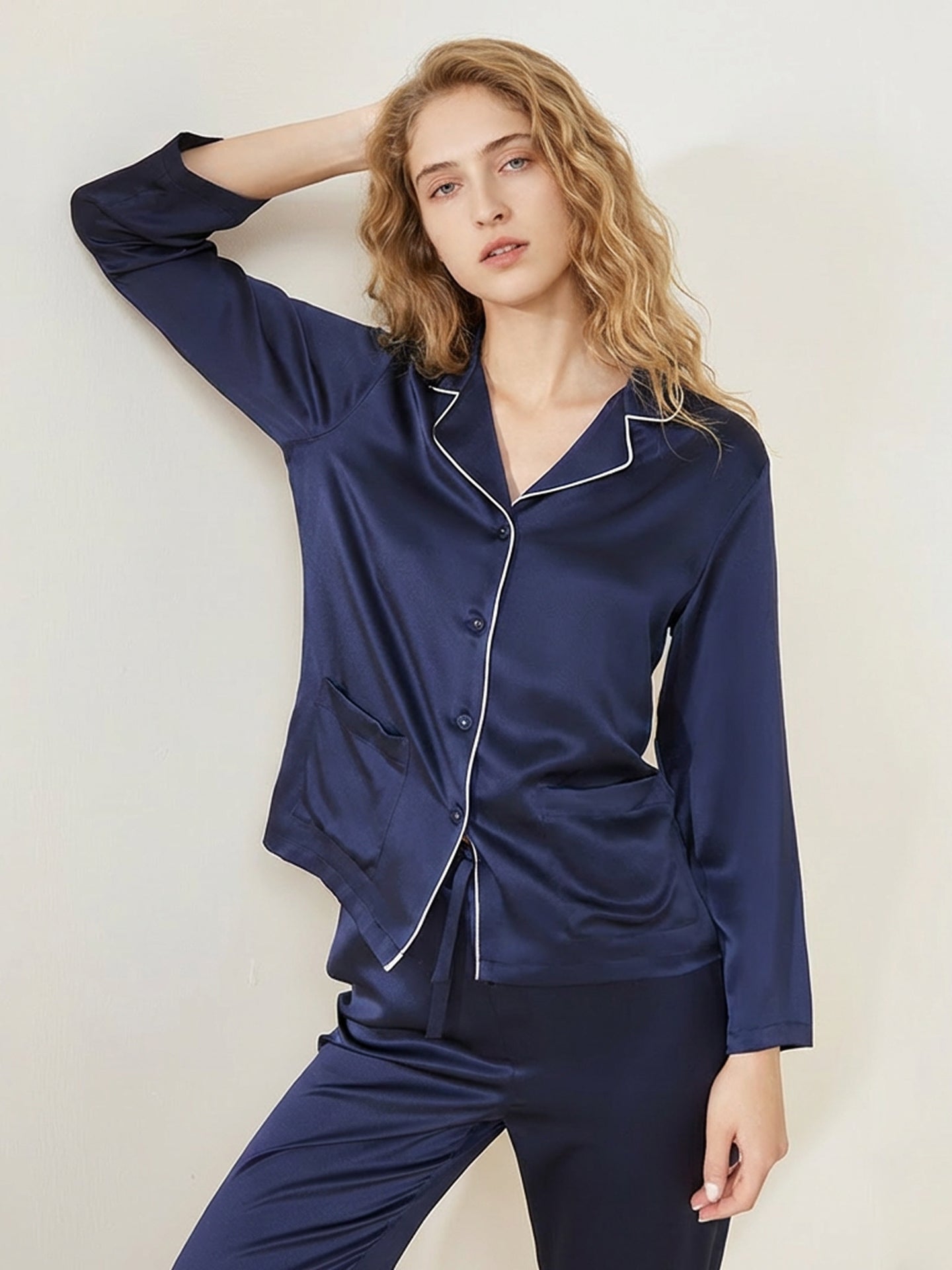 Ultimate 22 Momme Silk Pajamas#color_Navy