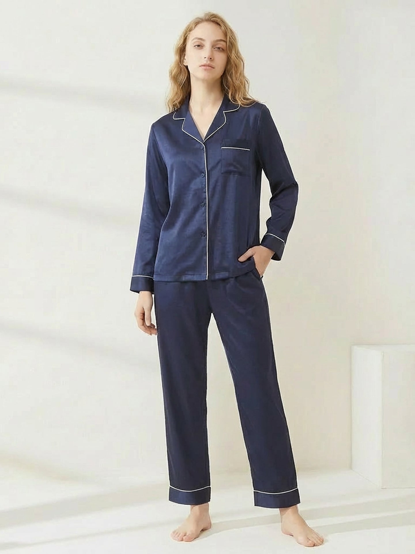 Ultimate 22 Momme Silk Pajamas#color_Navy