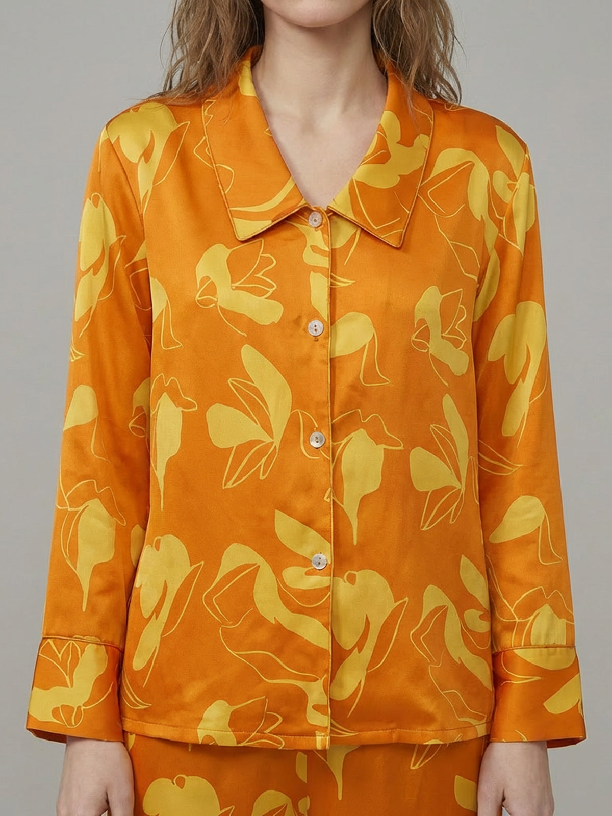 Abstract Petal Mulberry Silk Set#color_Orange print
