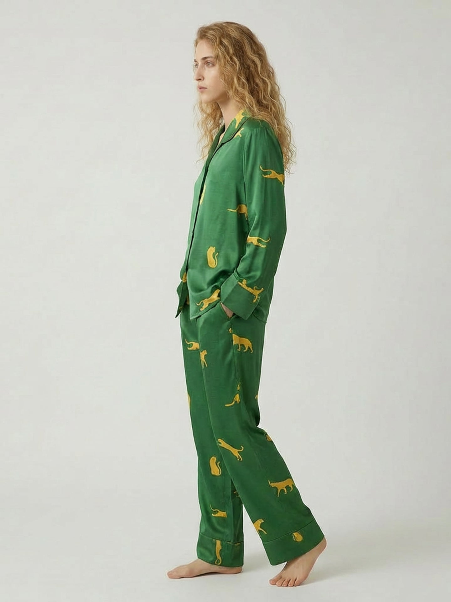 Signature Printed Silk Pajama Set#color_Dark Green