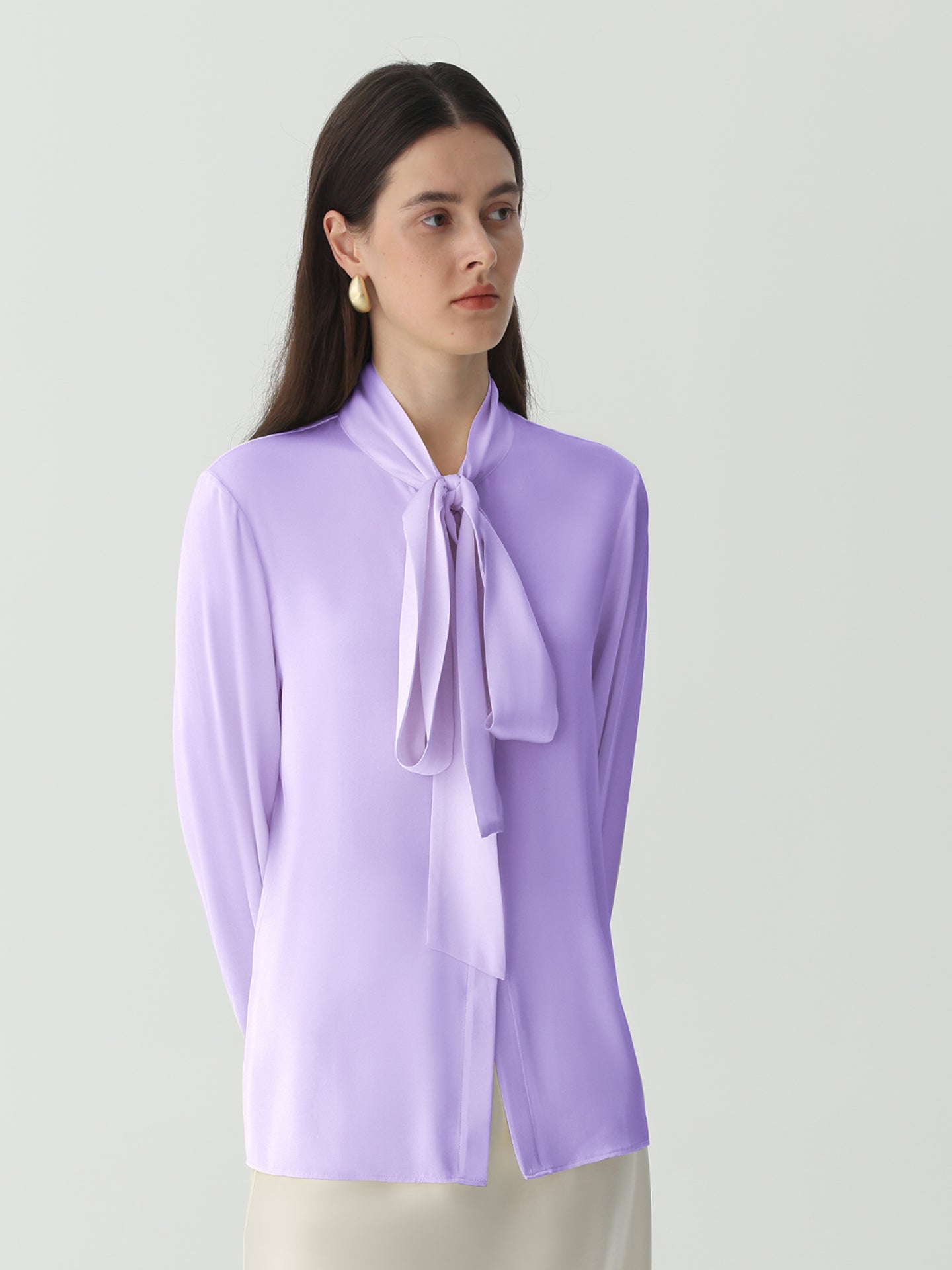 Bow-Tie Neck Silk Blouse #color_Lavender