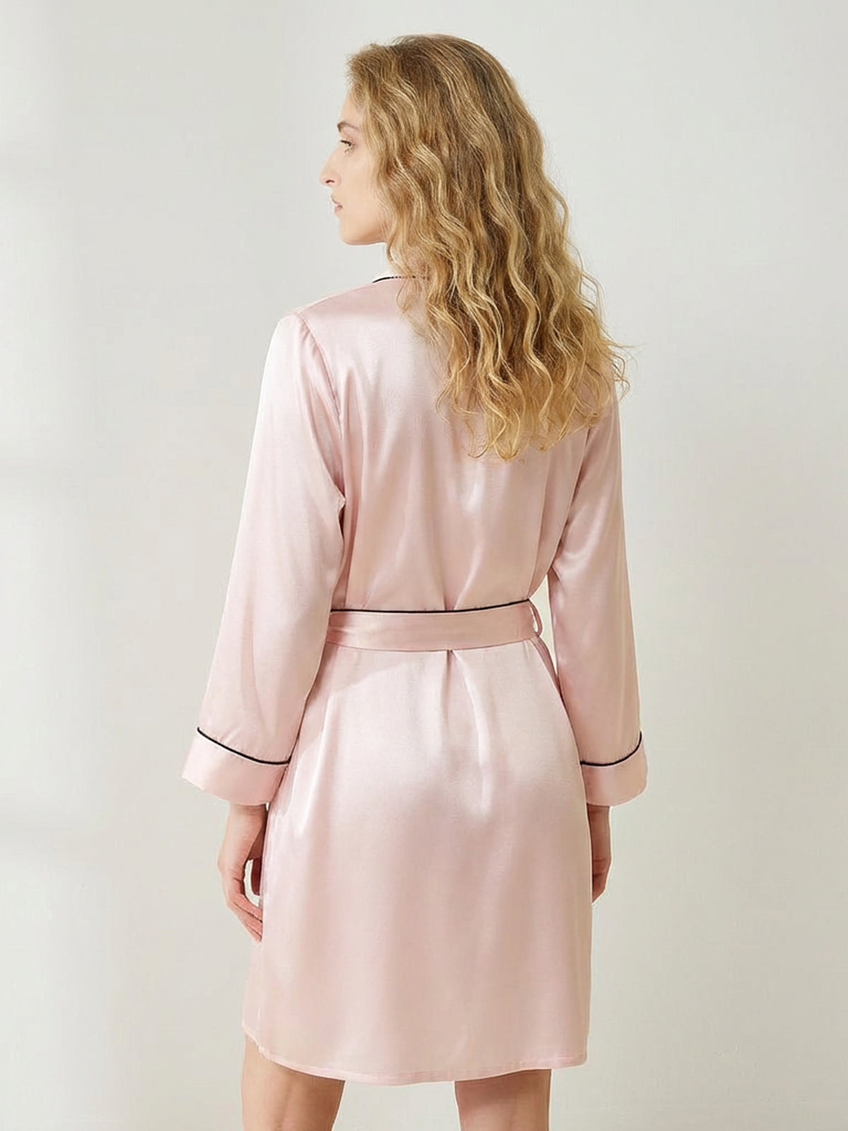 Pure Silk Contrast Trim Robe#color_Blush Pink