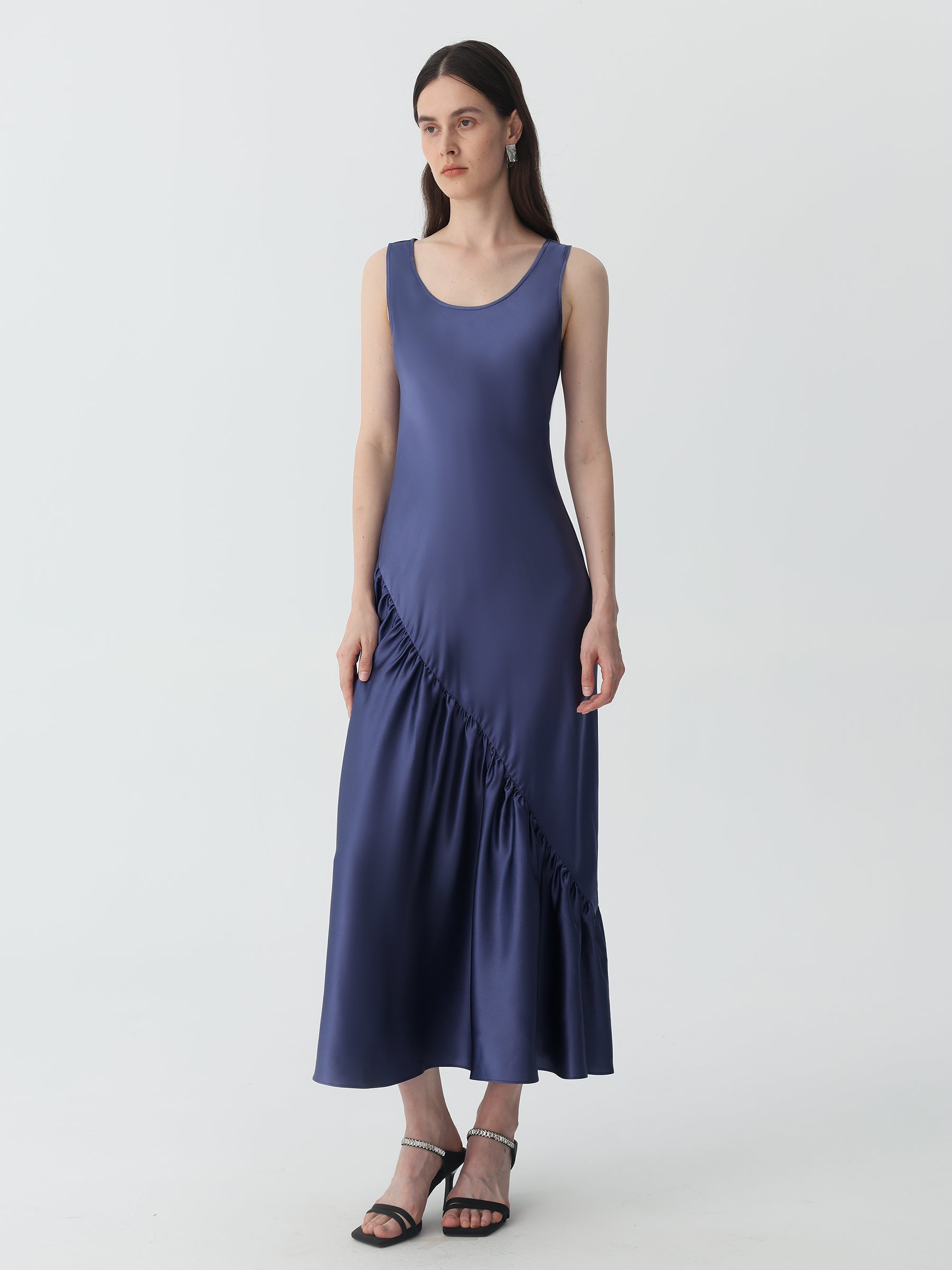 U-Neck Pleated Midi-Dress