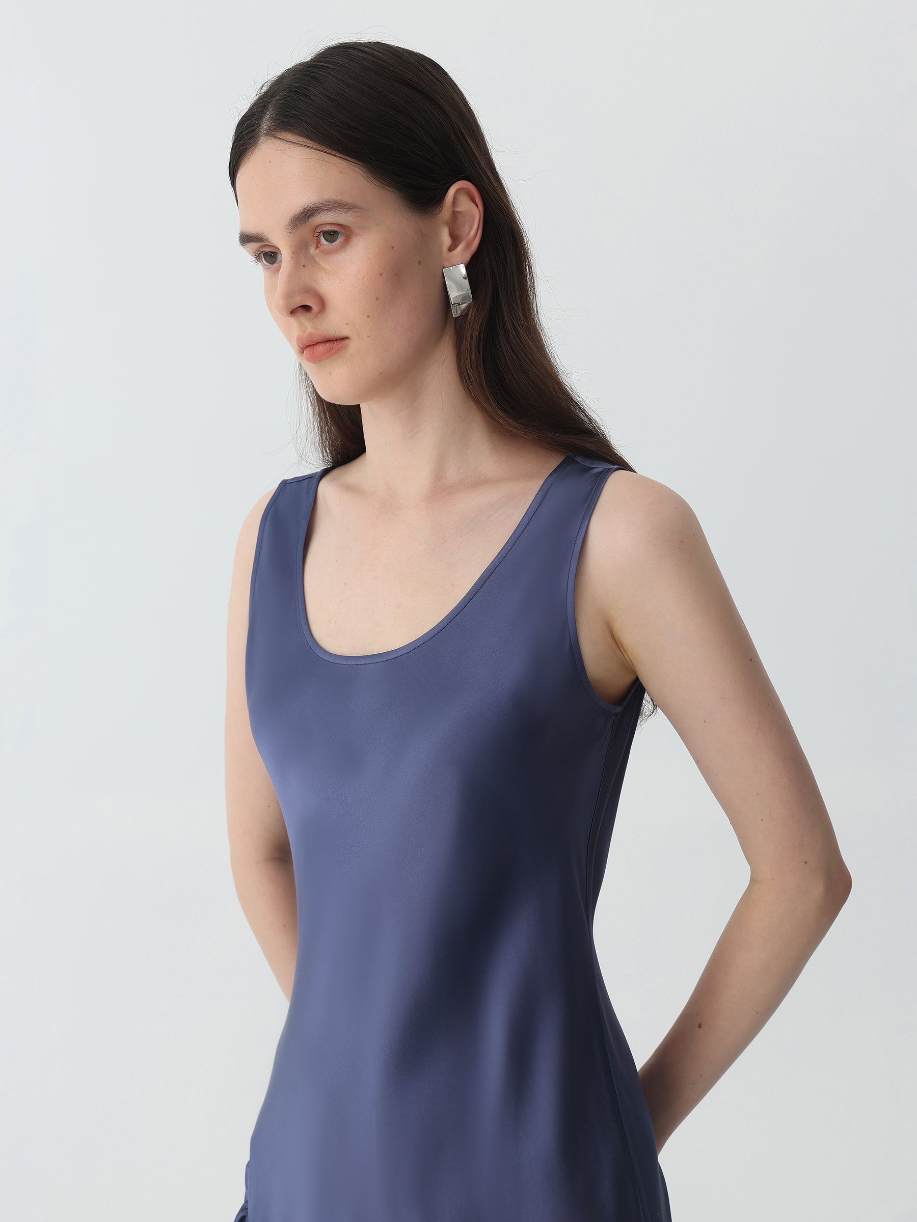 U-Neck Pleated Midi-Dress