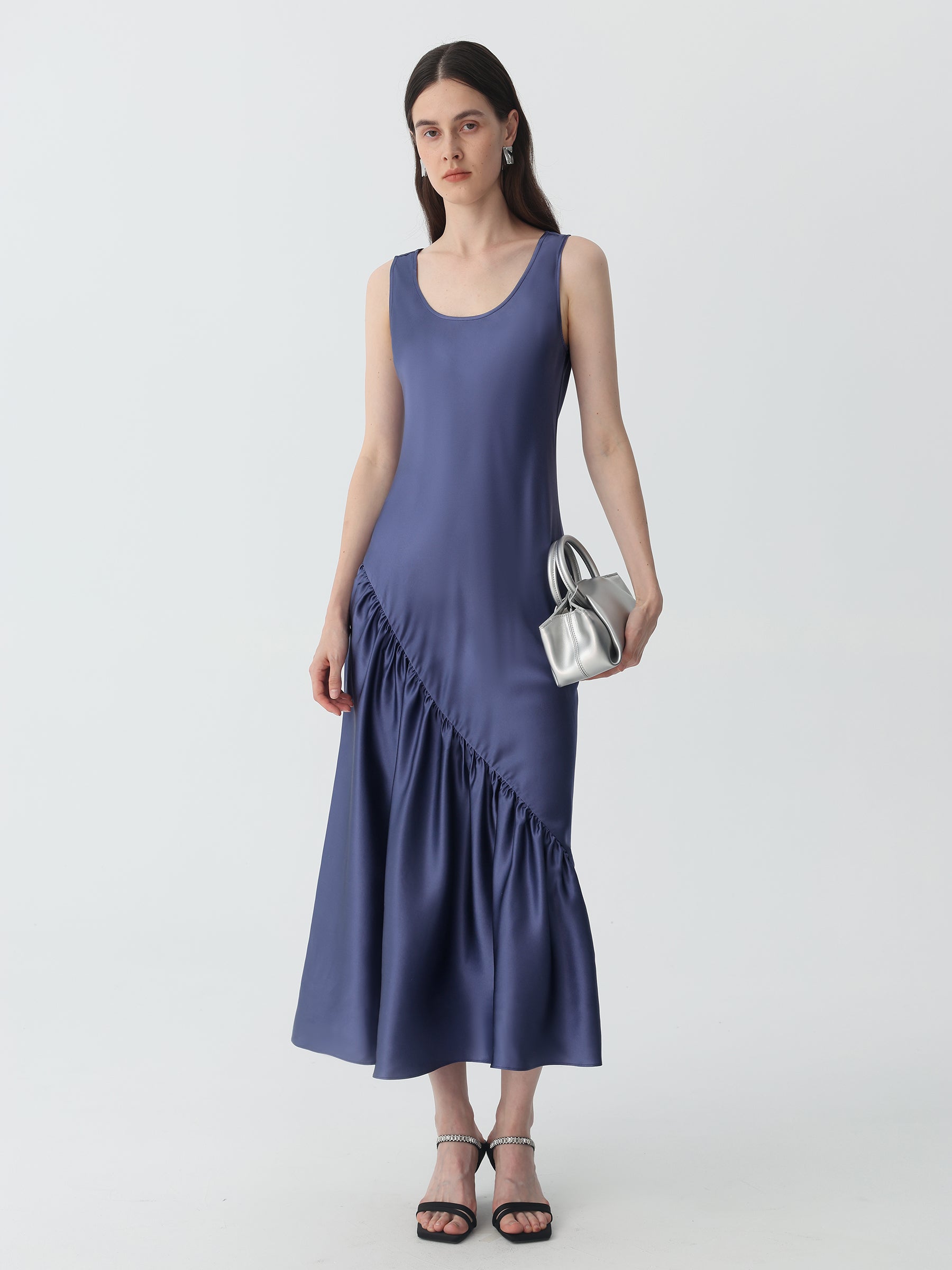 U-Neck Pleated Midi-Dress