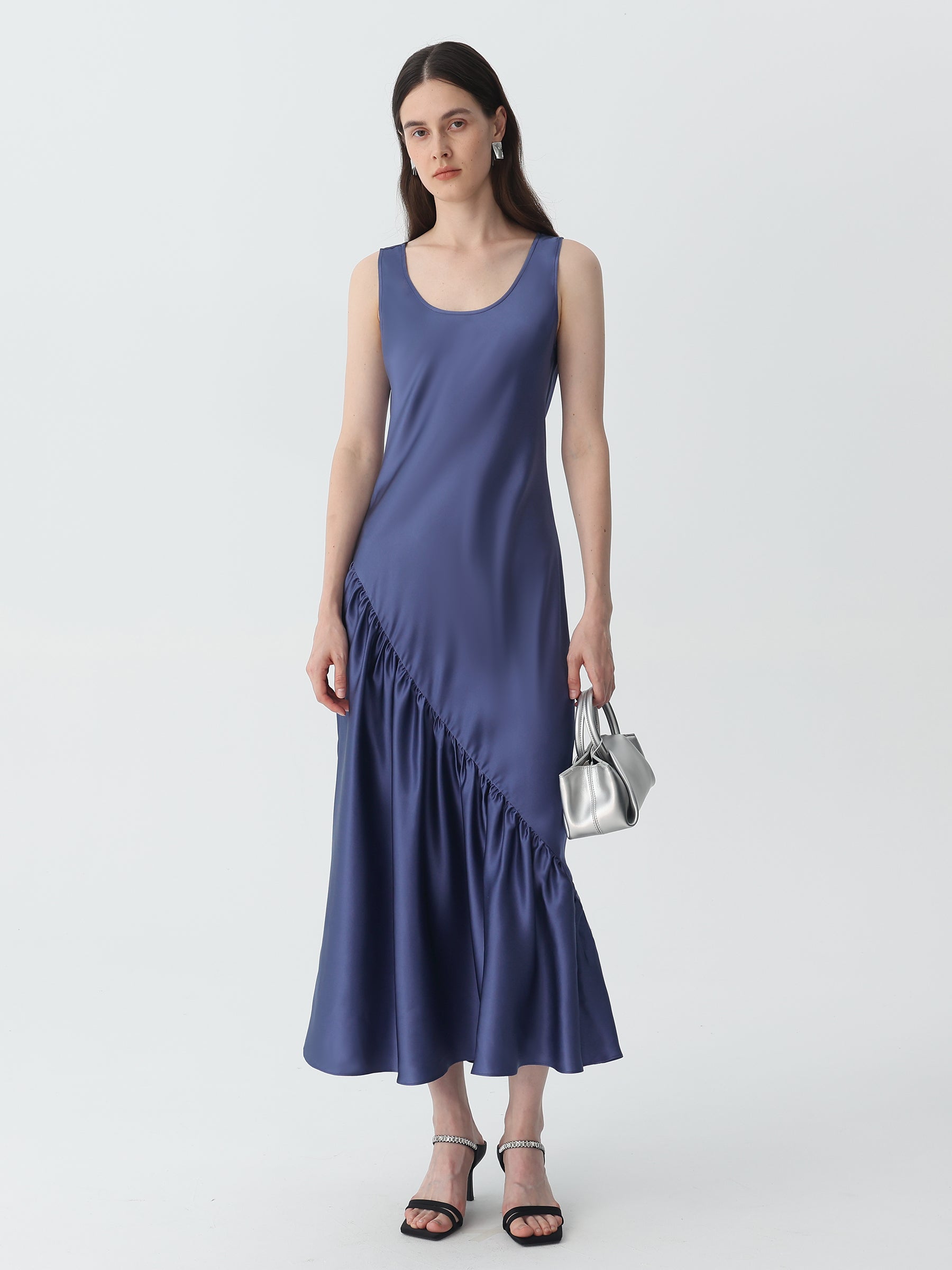 U-Neck Pleated Midi-Dress