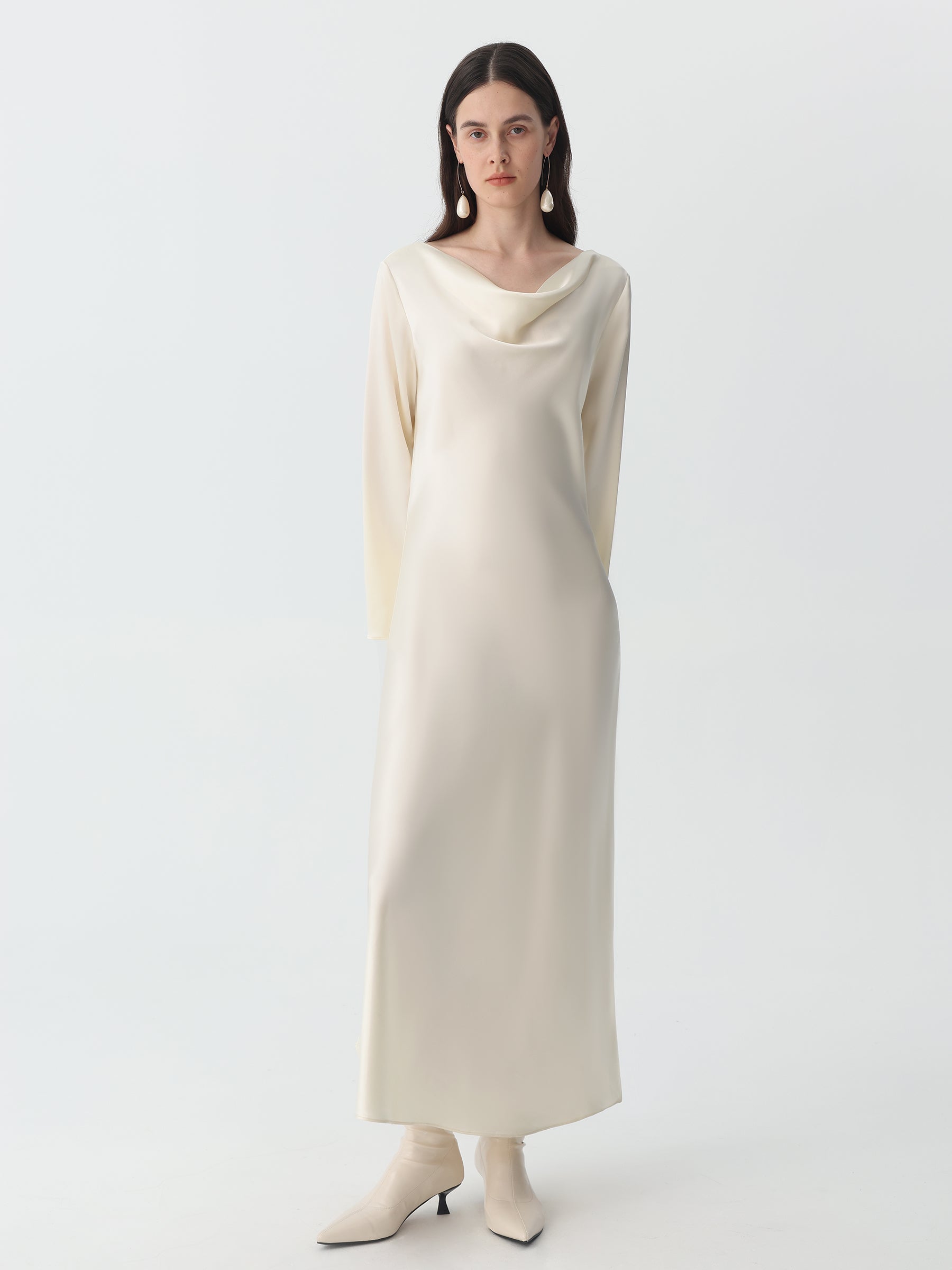 Women's Cowl Maxi Dress #color_Ivory White
