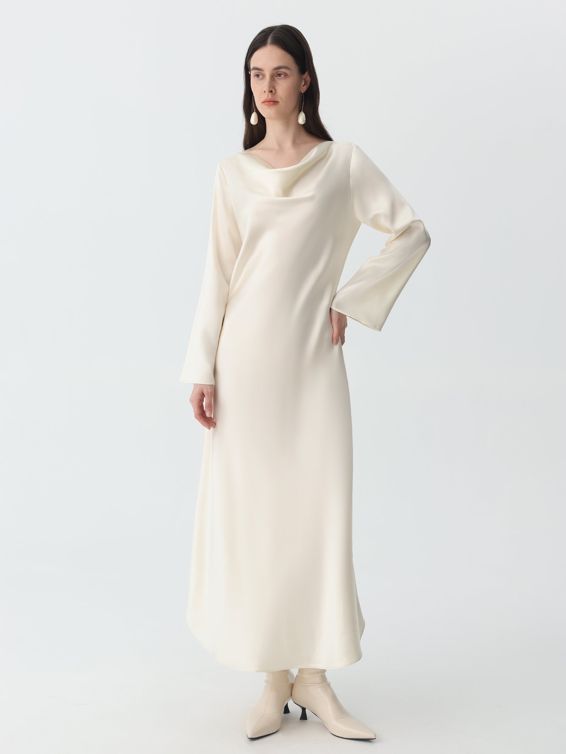 Women's Cowl Maxi Dress #color_Ivory White