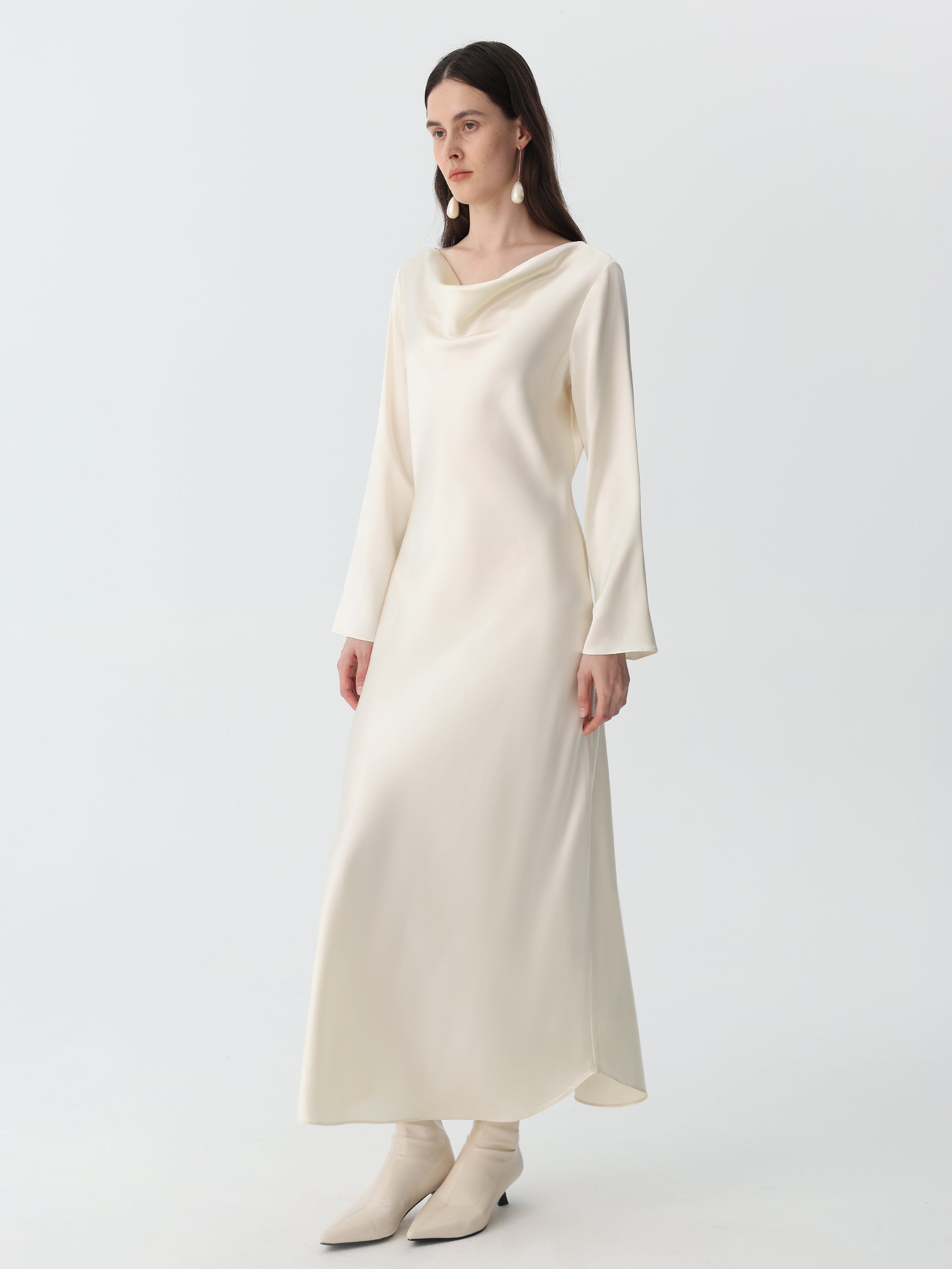 Women's Cowl Maxi Dress #color_Ivory White