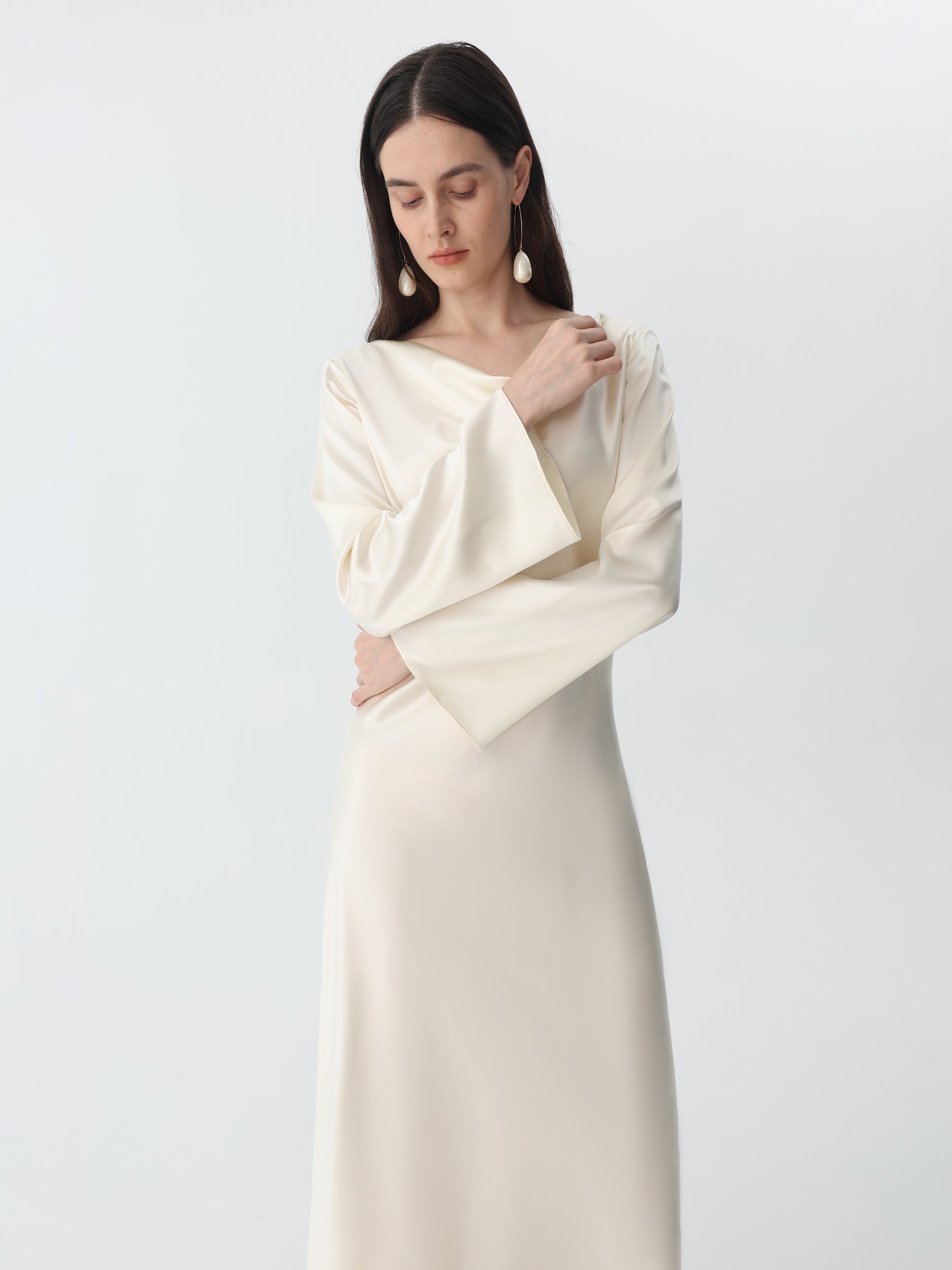Women's Cowl Maxi Dress #color_Ivory White