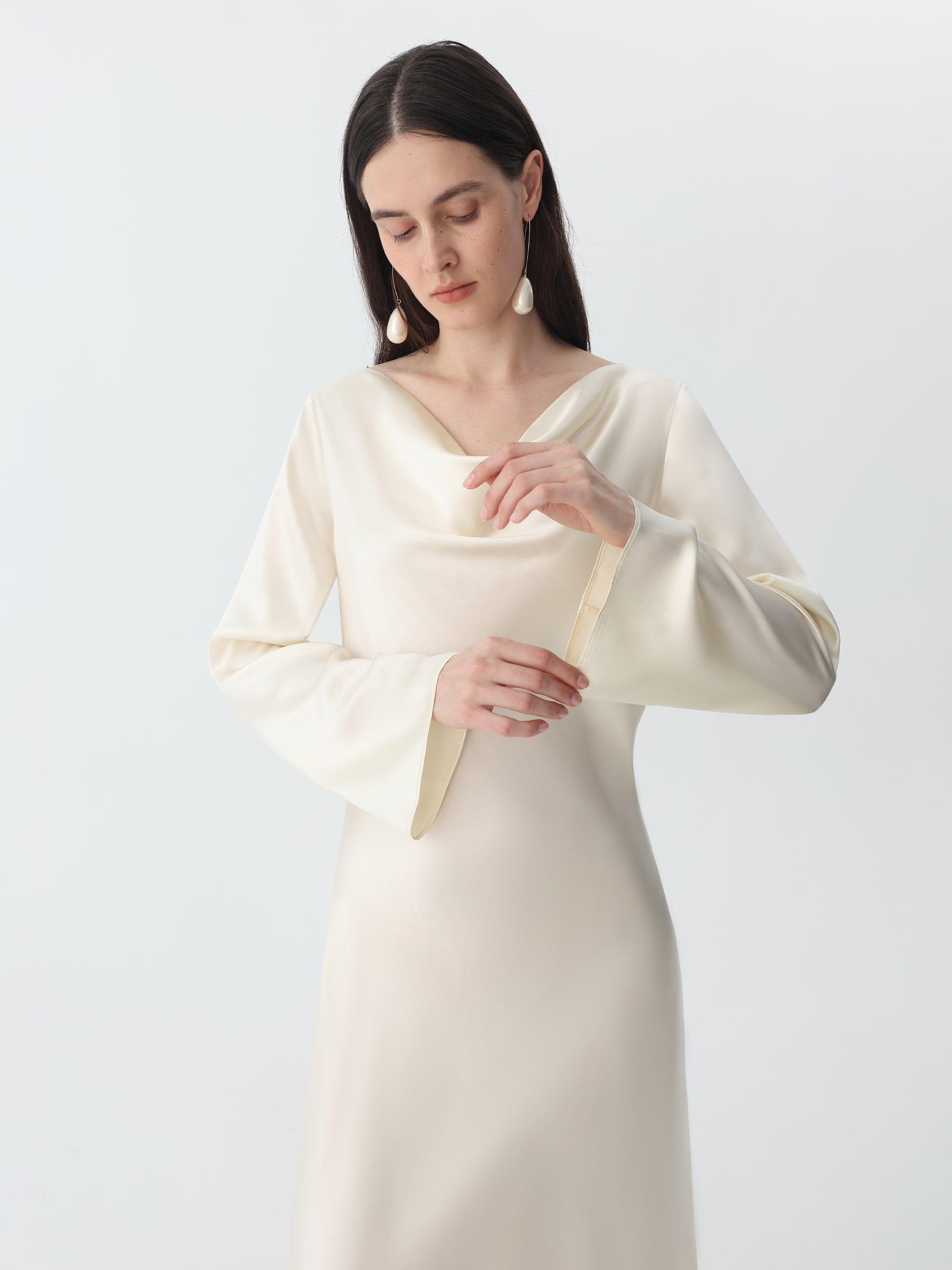 Women's Cowl Maxi Dress #color_Ivory White