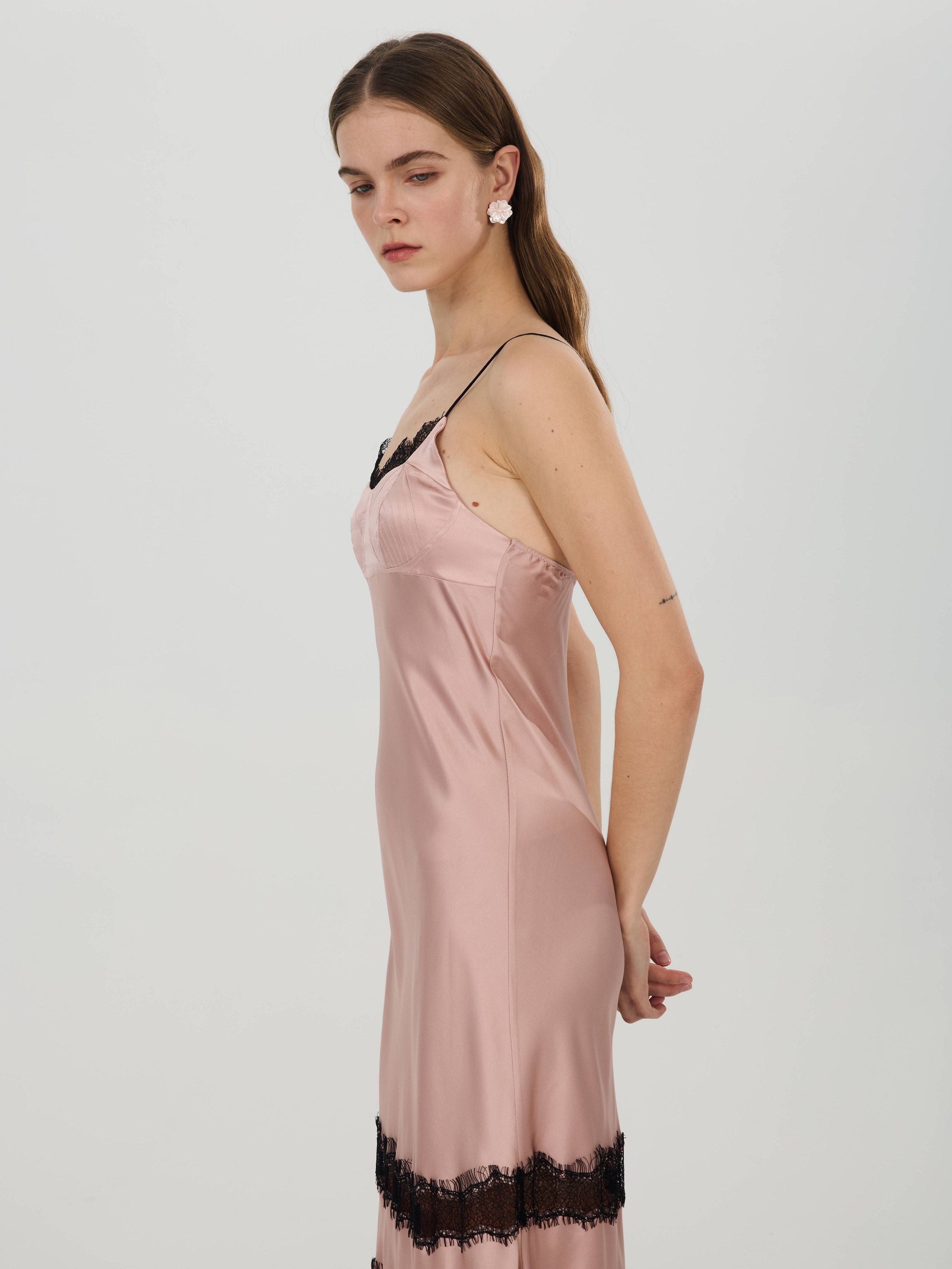 19 Momme Silk Lace-Trim Mermaid Slip Dress#color_Blush Pink