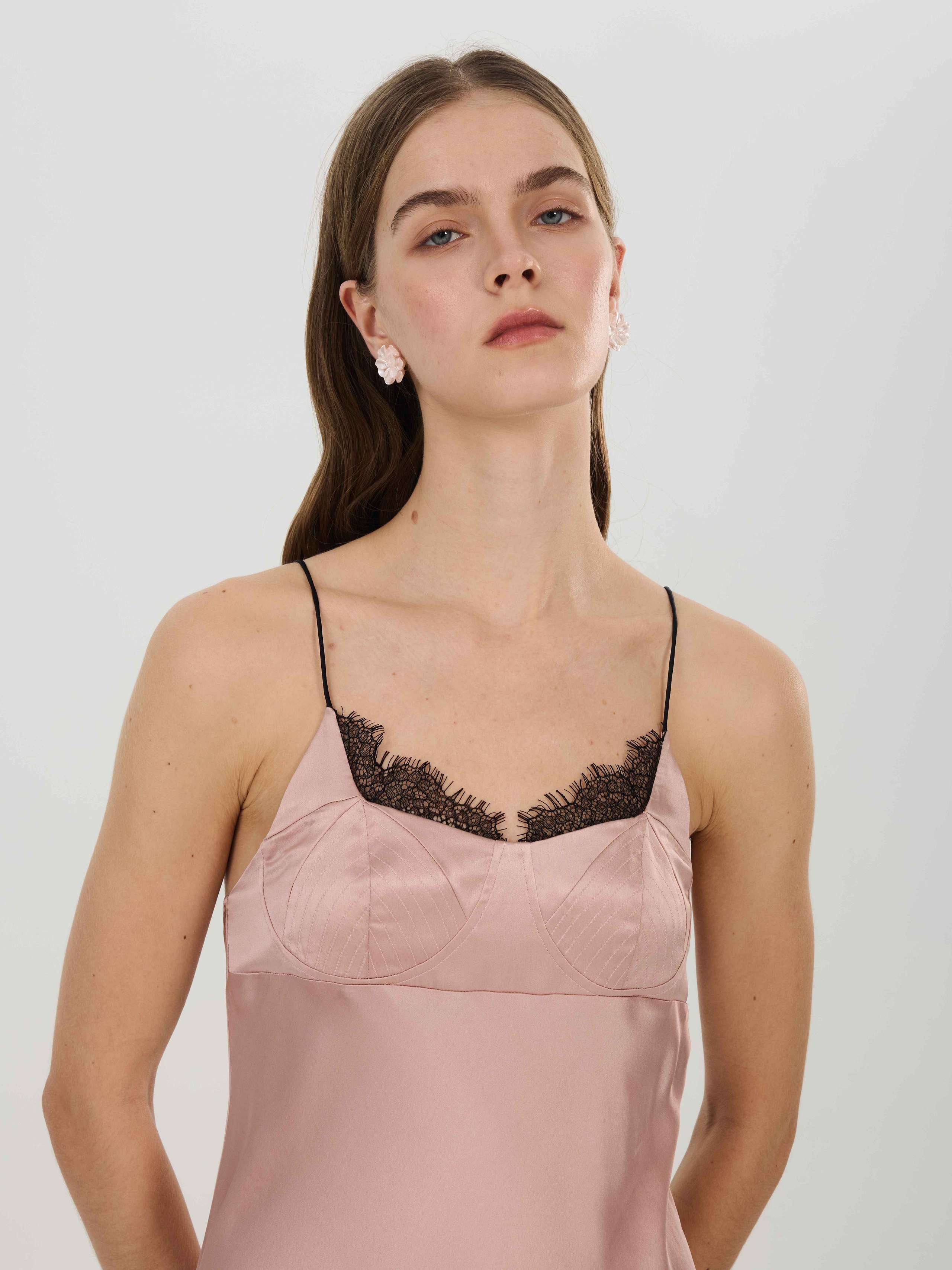 19 Momme Silk Lace-Trim Mermaid Slip Dress#color_Blush Pink