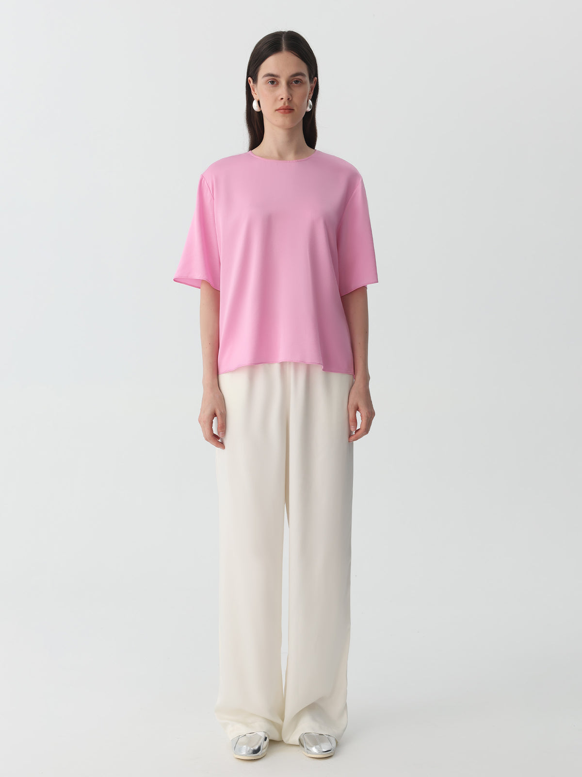 Round Neck Tee in Silk#color_Pink-Prism