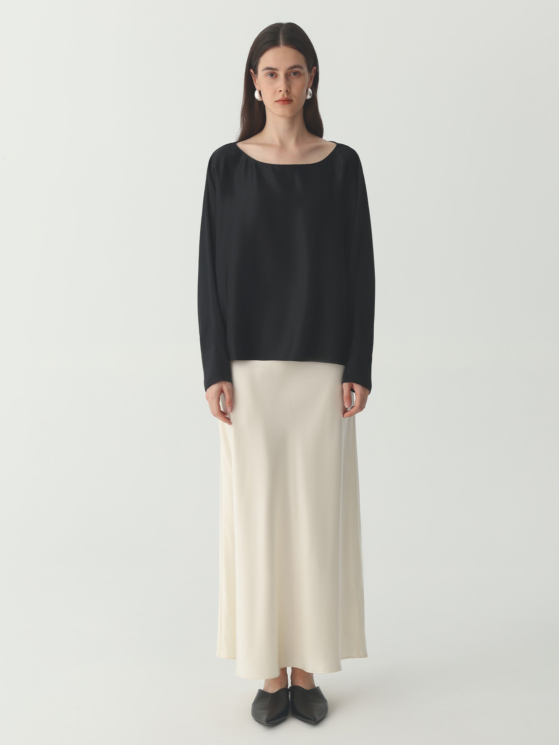 Batwing-Sleeve Blouse in Silk #color_Black