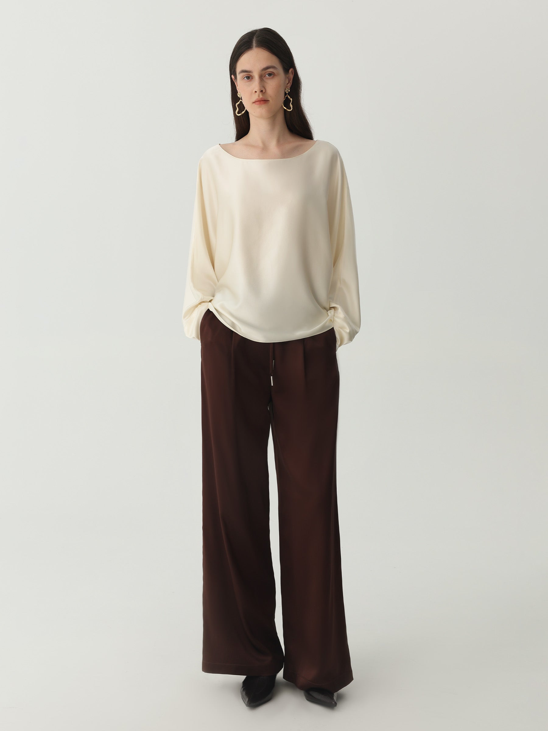 Batwing-Sleeve Blouse in Silk #color_Pear White