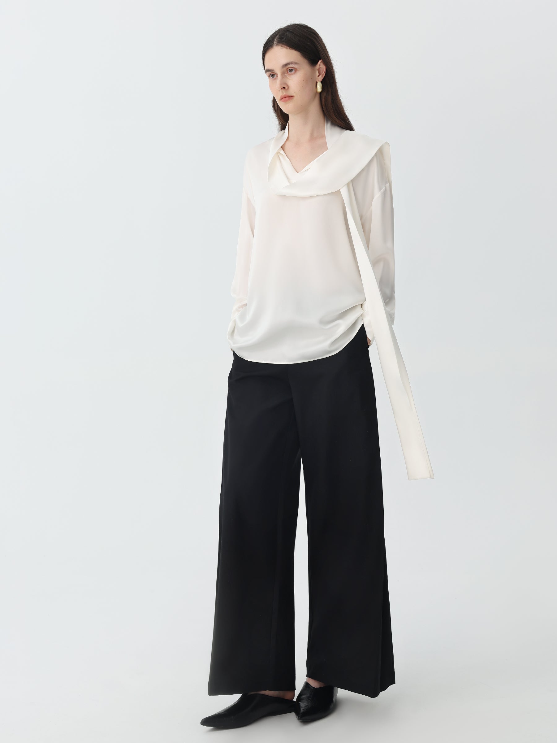 Scarf Tie Blouse in Silk #color_White