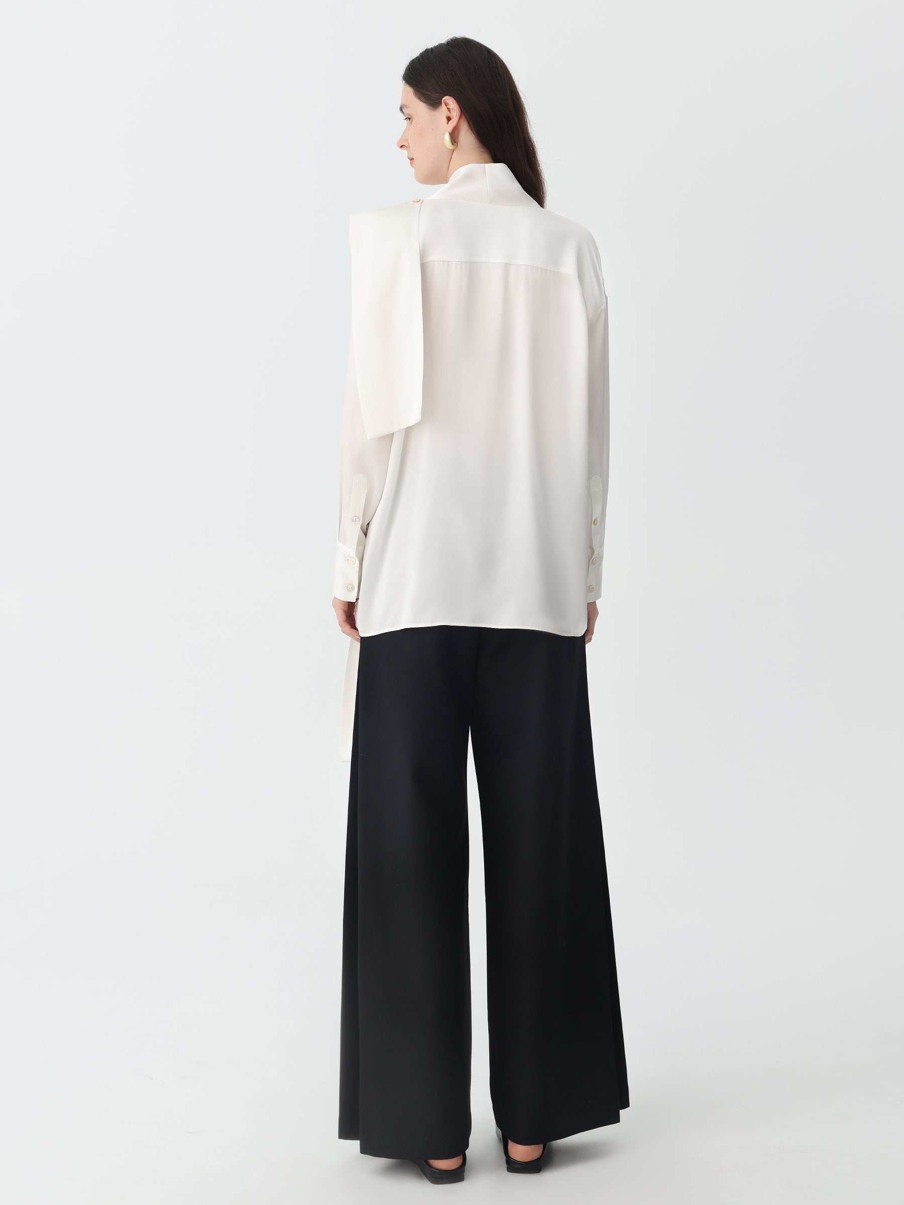 Scarf Tie Blouse in Silk #color_White