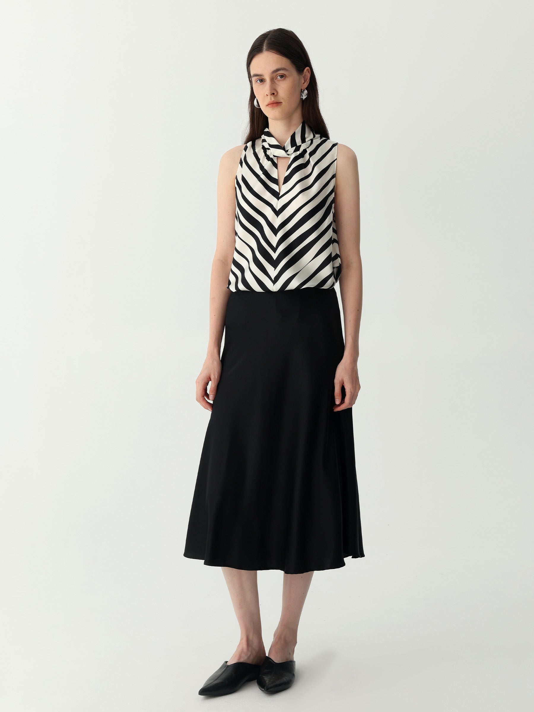 Striped Sleeveless Keyhole Top in Silk