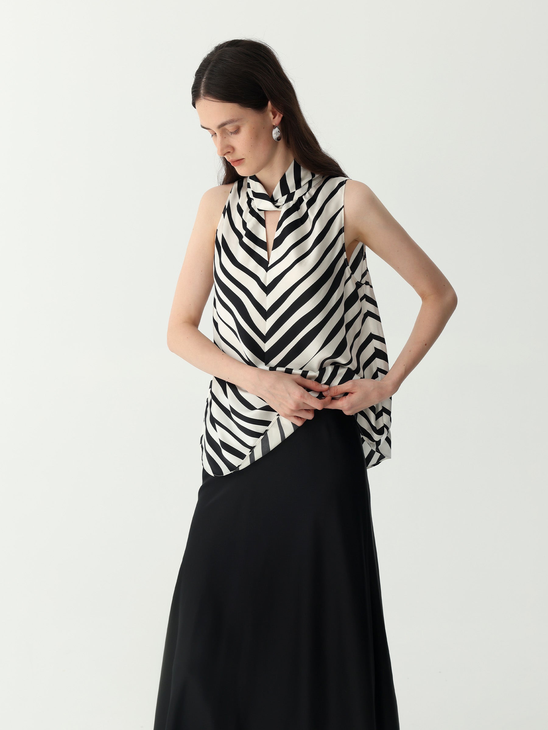 Striped Sleeveless Keyhole Top in Silk