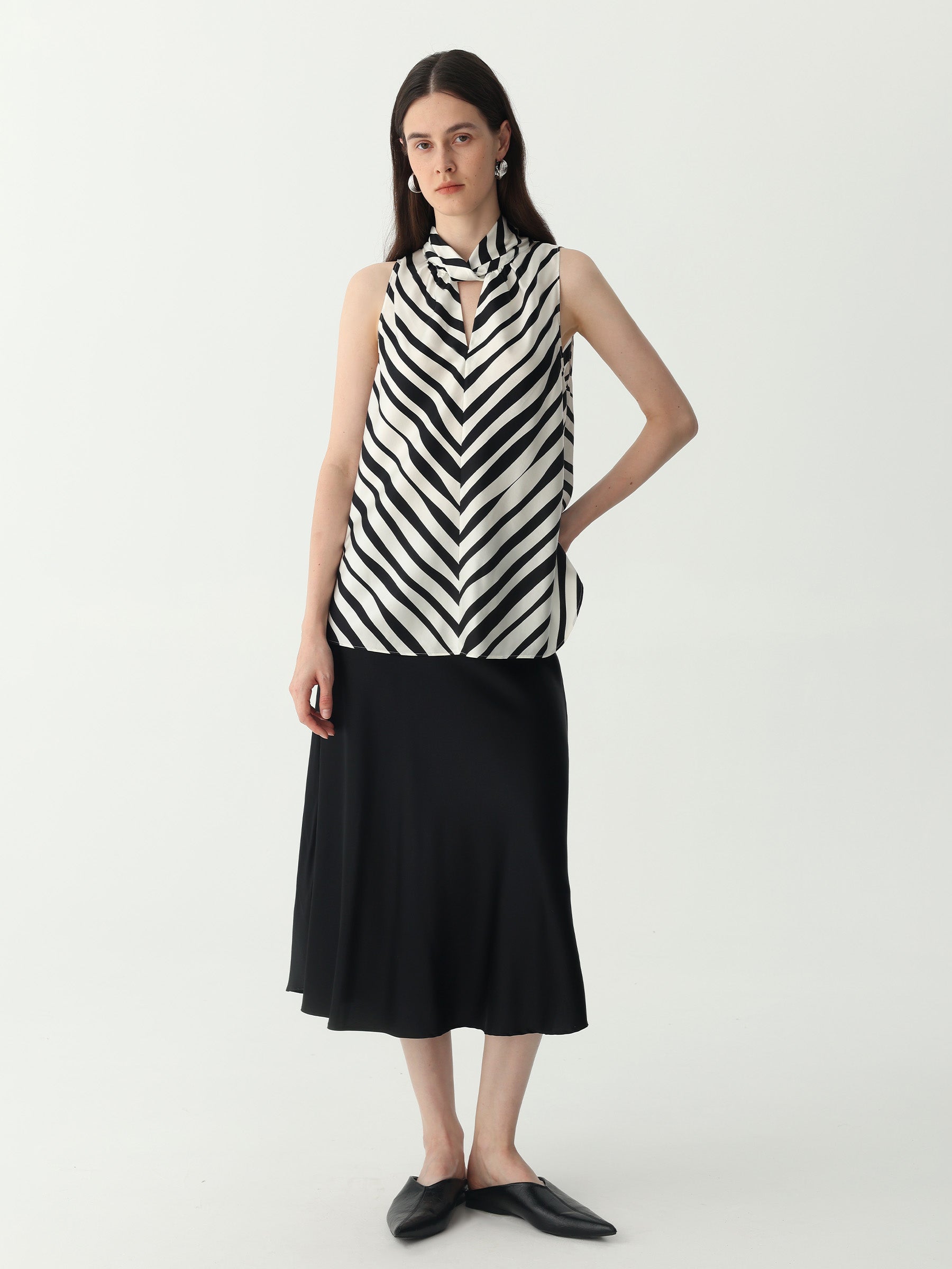 Striped Sleeveless Keyhole Top in Silk