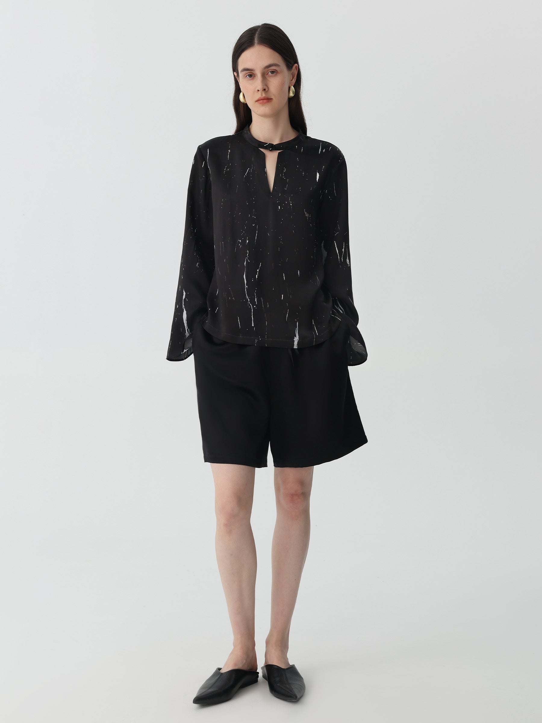 Marble Pattern Silk Blouse Top #color_Marble
