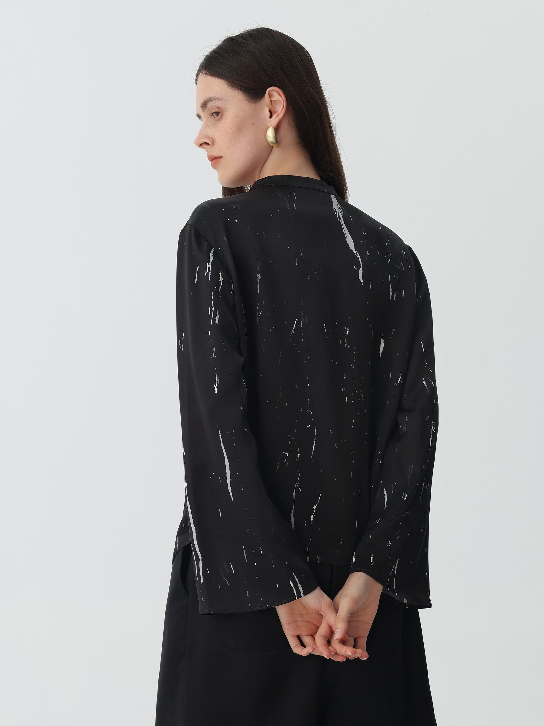 Marble Pattern Silk Blouse Top