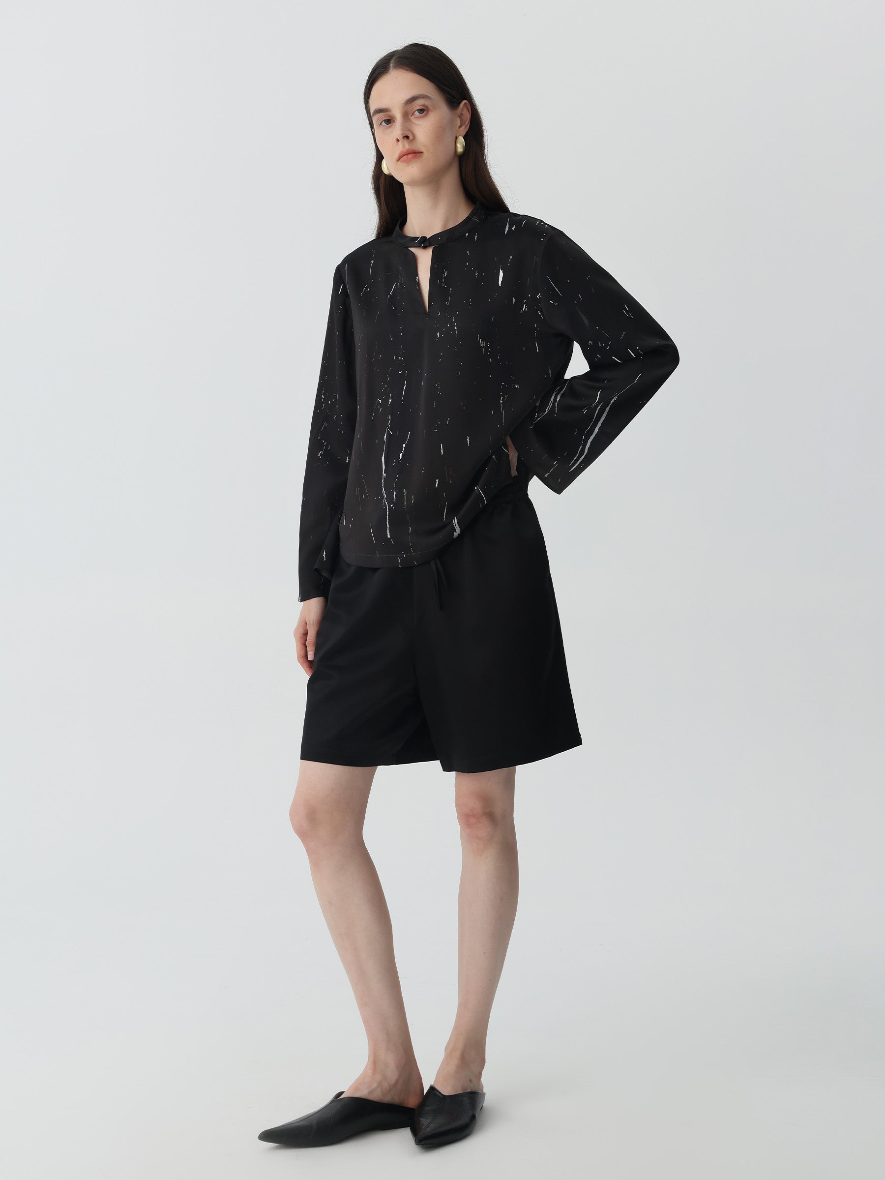 Marble Pattern Silk Blouse Top