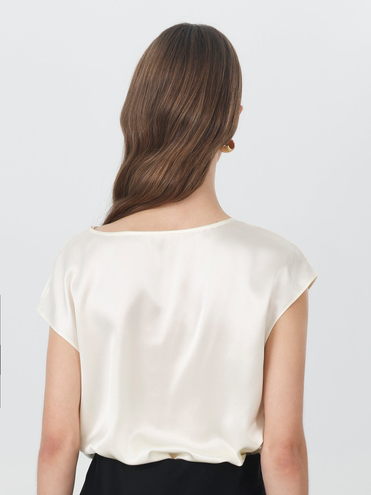 Silk Cowl Neck Cap Sleeve Top#color_White