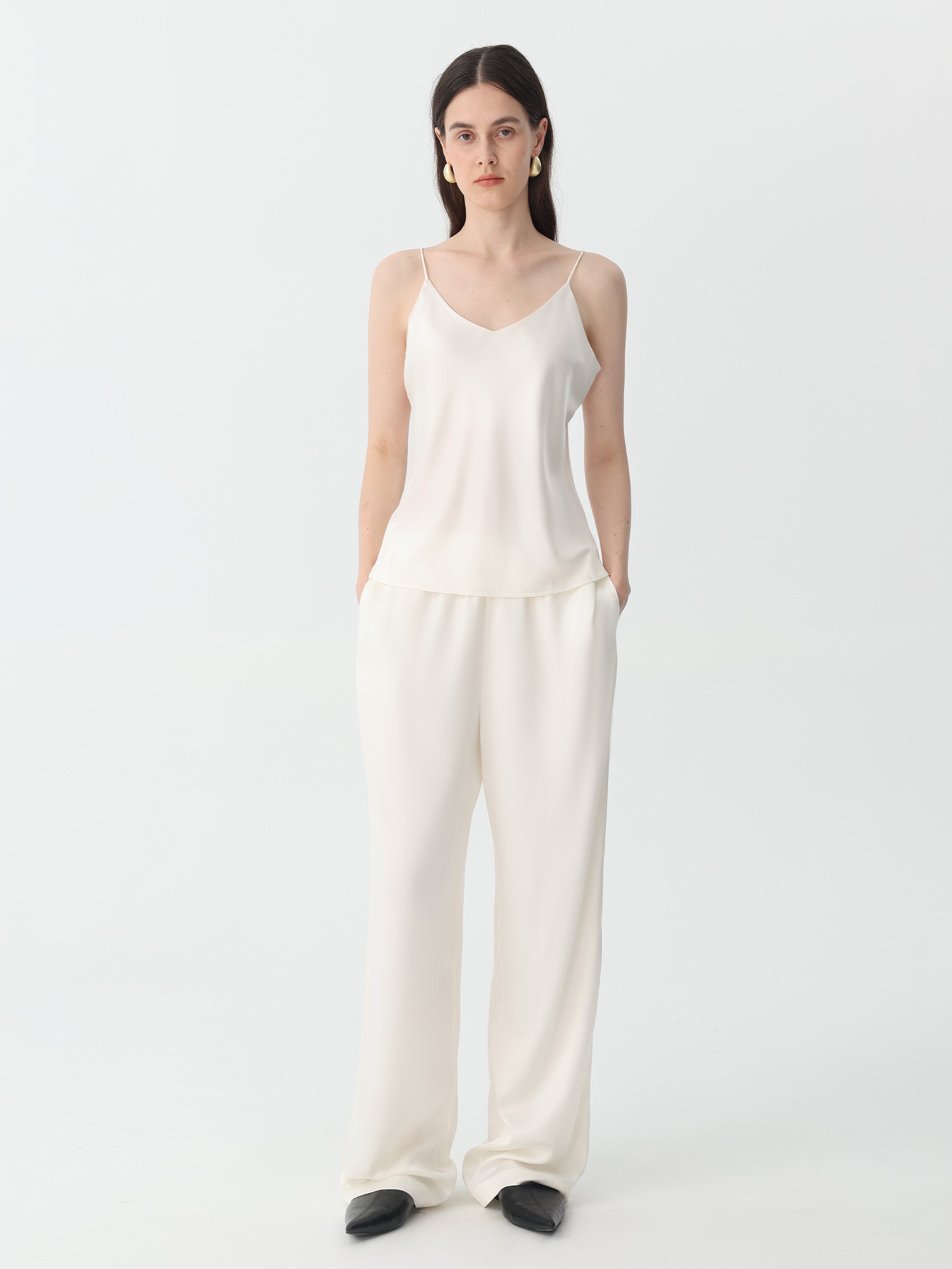 Classic V Neck Camisole Sets #color_White