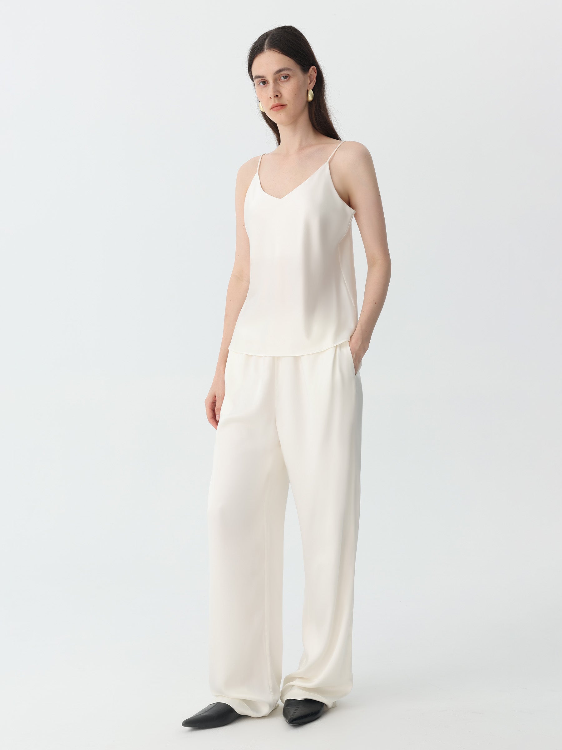 Classic V Neck Camisole Sets #color_White