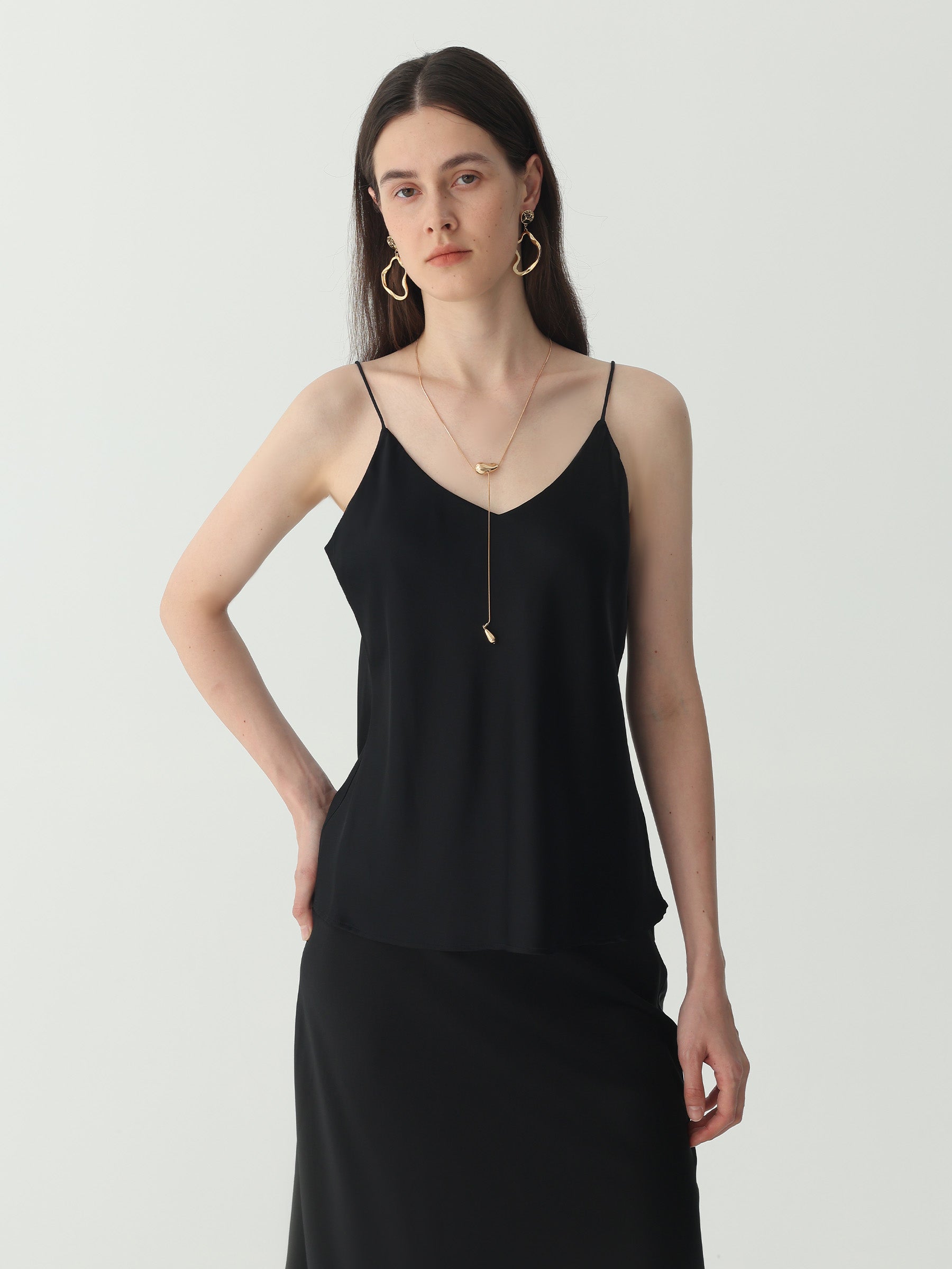 Classic V Neck Camisole Sets #color_Black