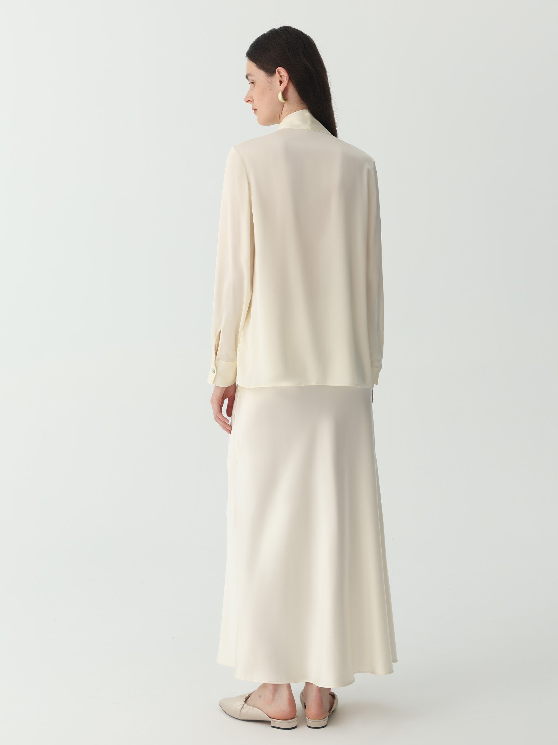 Bow-Tie Neck Silk Blouse #color_Ivory White