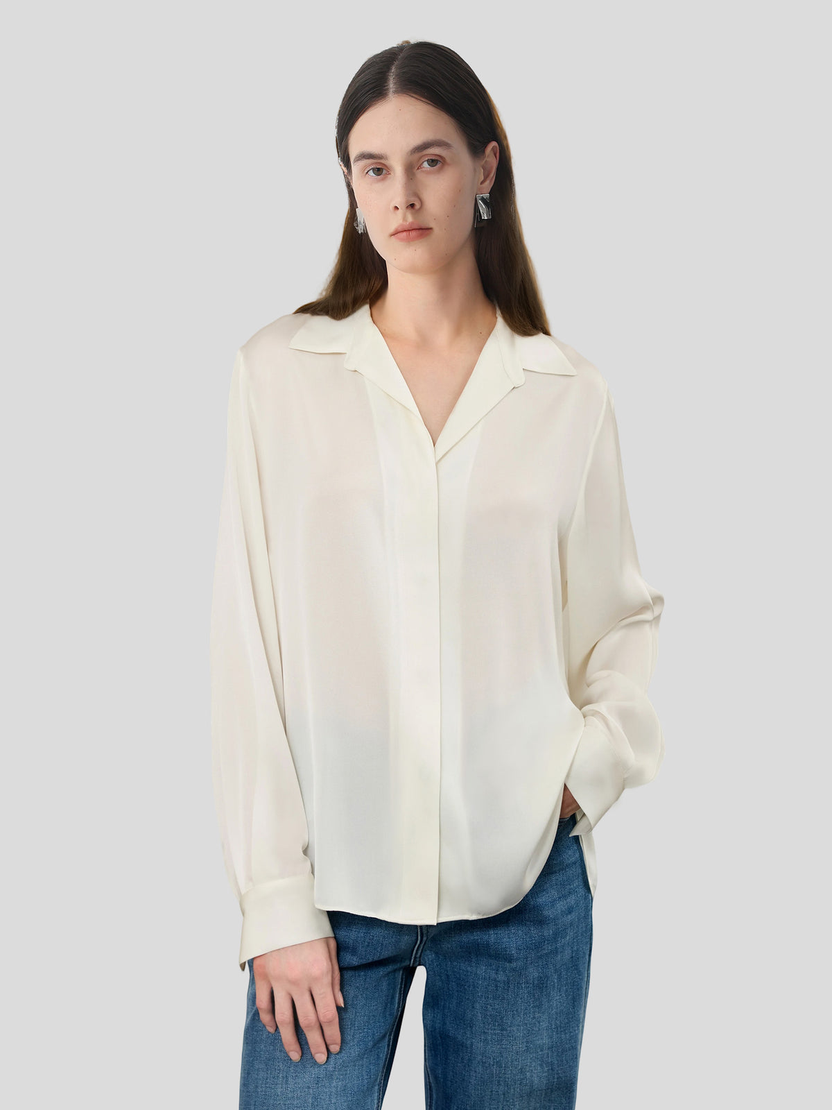 Concealed Placket Shirt in Silk #color_White