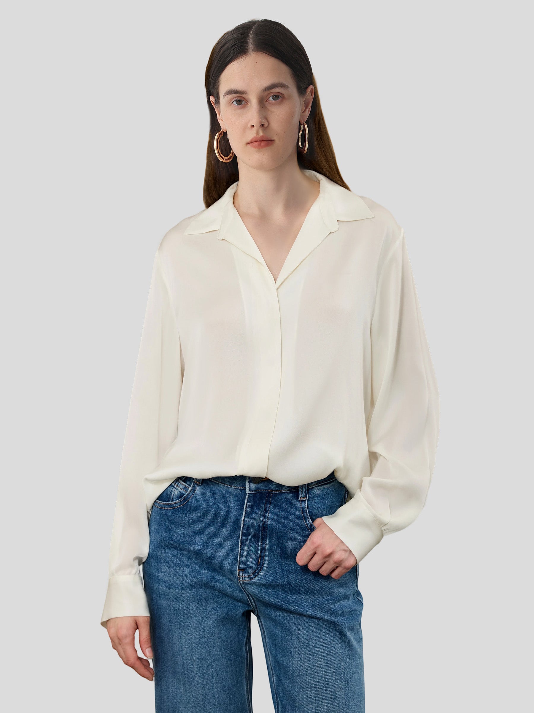 Concealed Placket Shirt in Silk #color_White