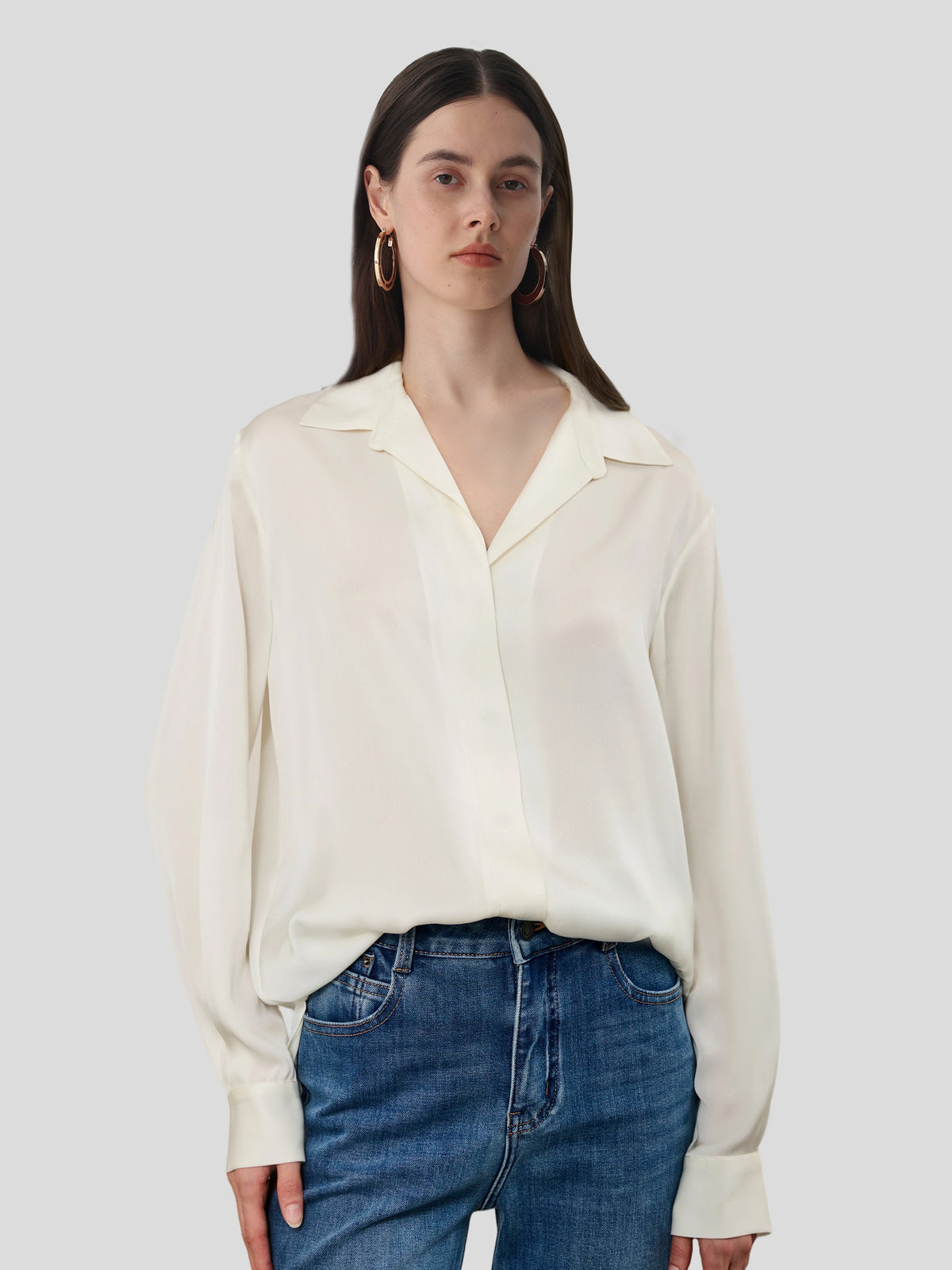 Concealed Placket Shirt in Silk #color_White