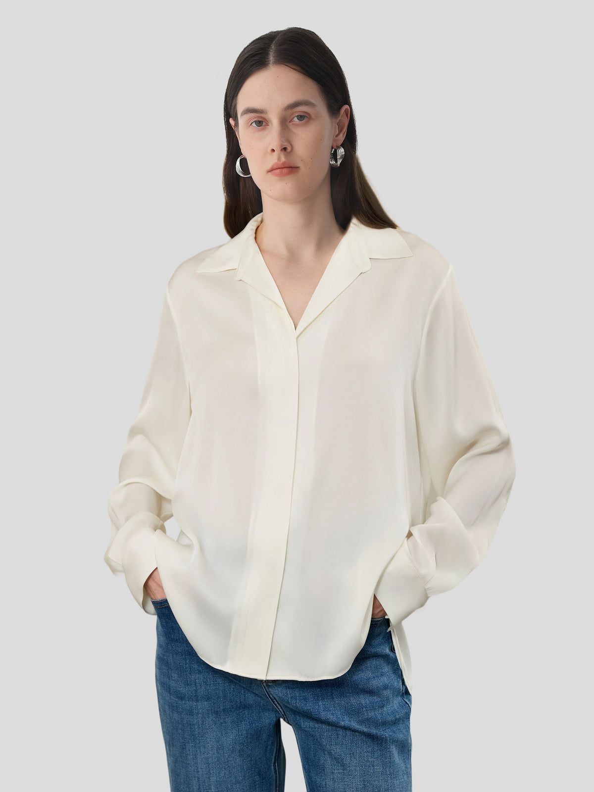 Concealed Placket Shirt in Silk #color_White