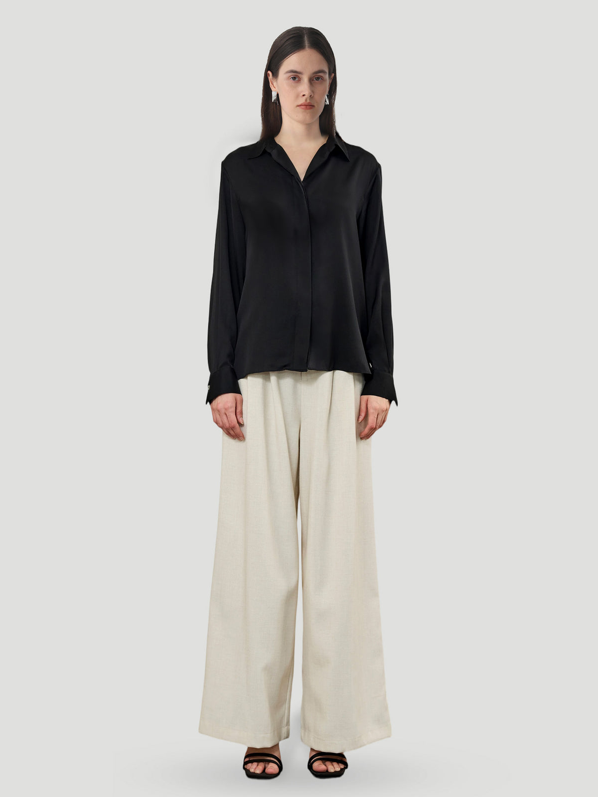 Concealed Placket Shirt in Silk #color_Black