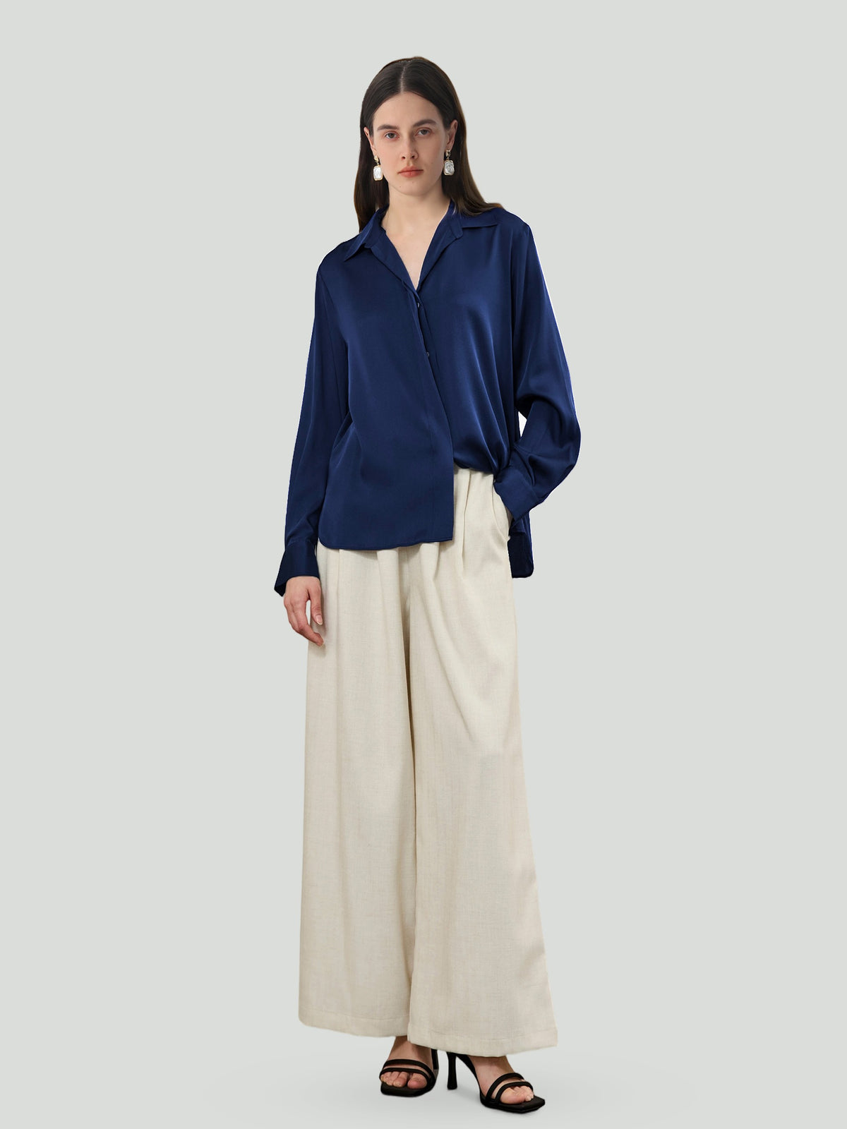 Concealed Placket Shirt in Silk #color_Navy