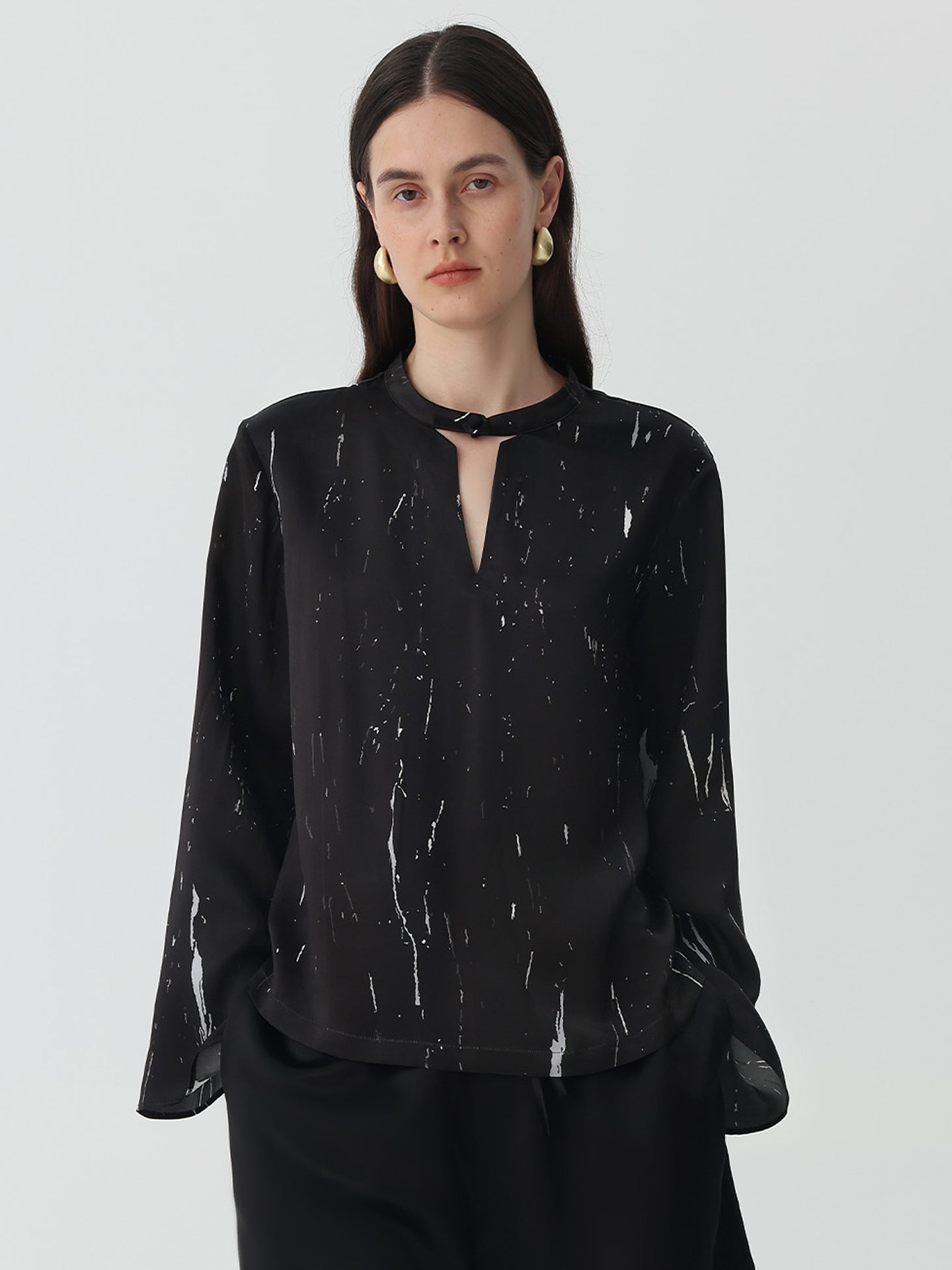 Marble Pattern Silk Blouse Top #color_Marble