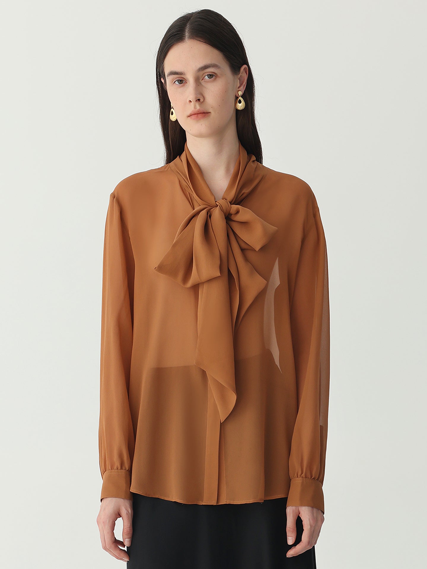 Tie Neck Blouse #color_Caramel