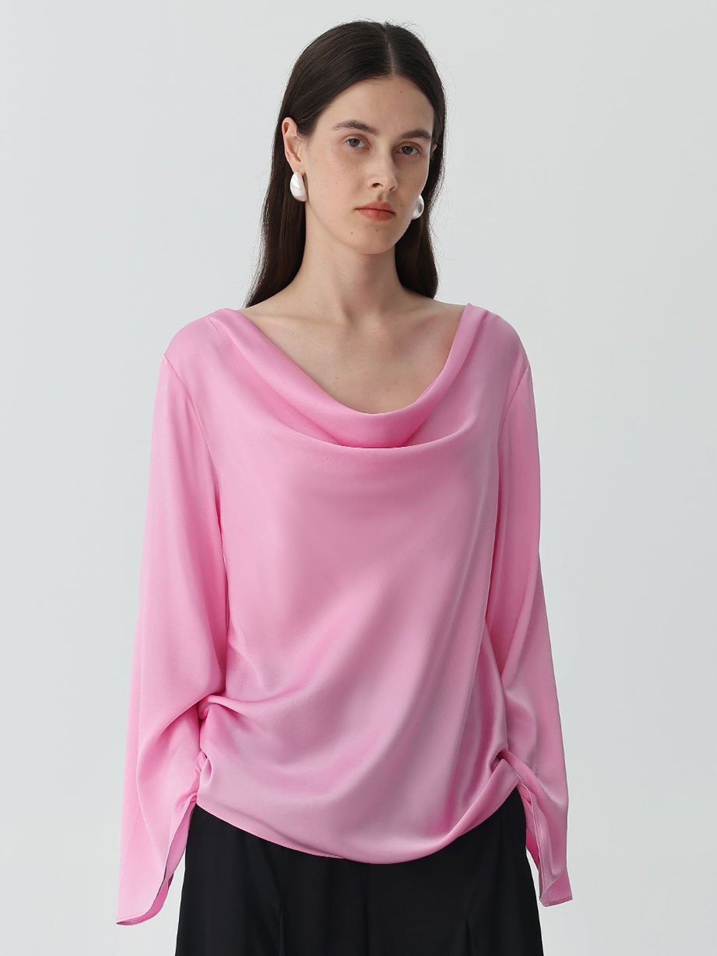 Women's Cowl Neck Silk Blouse #color_Pink Prism