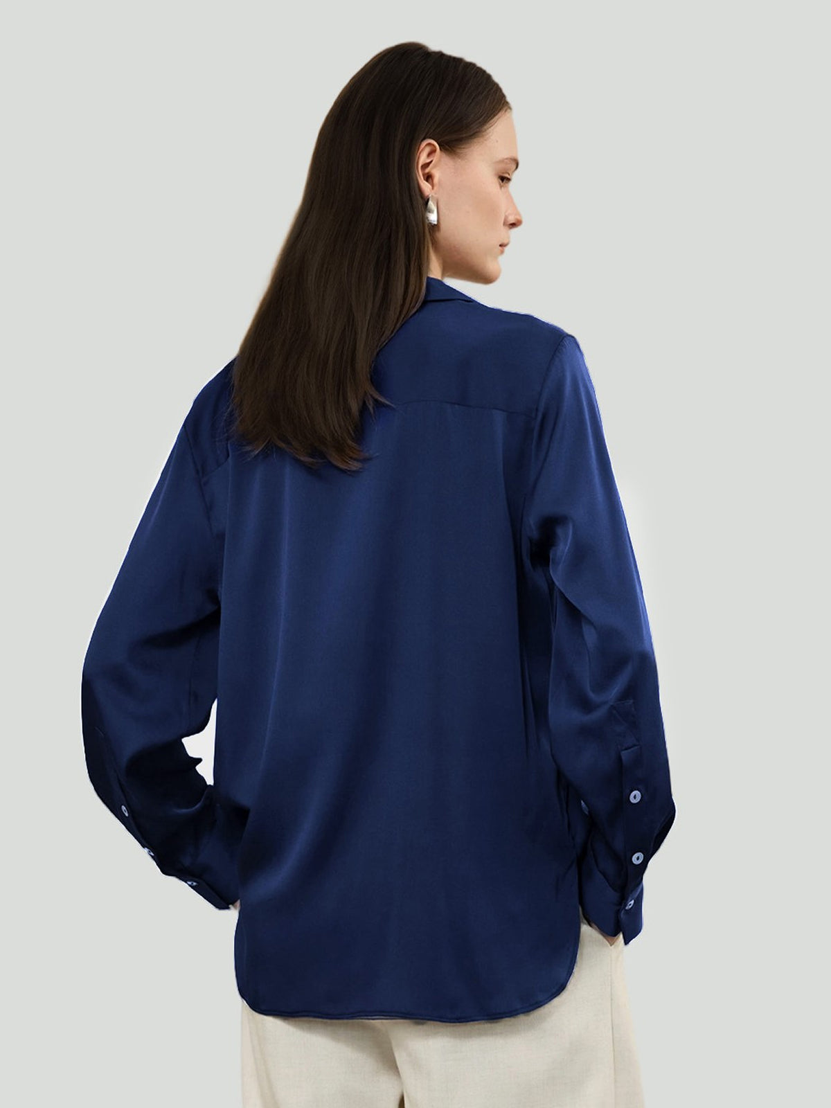 Concealed Placket Shirt in Silk #color_Navy