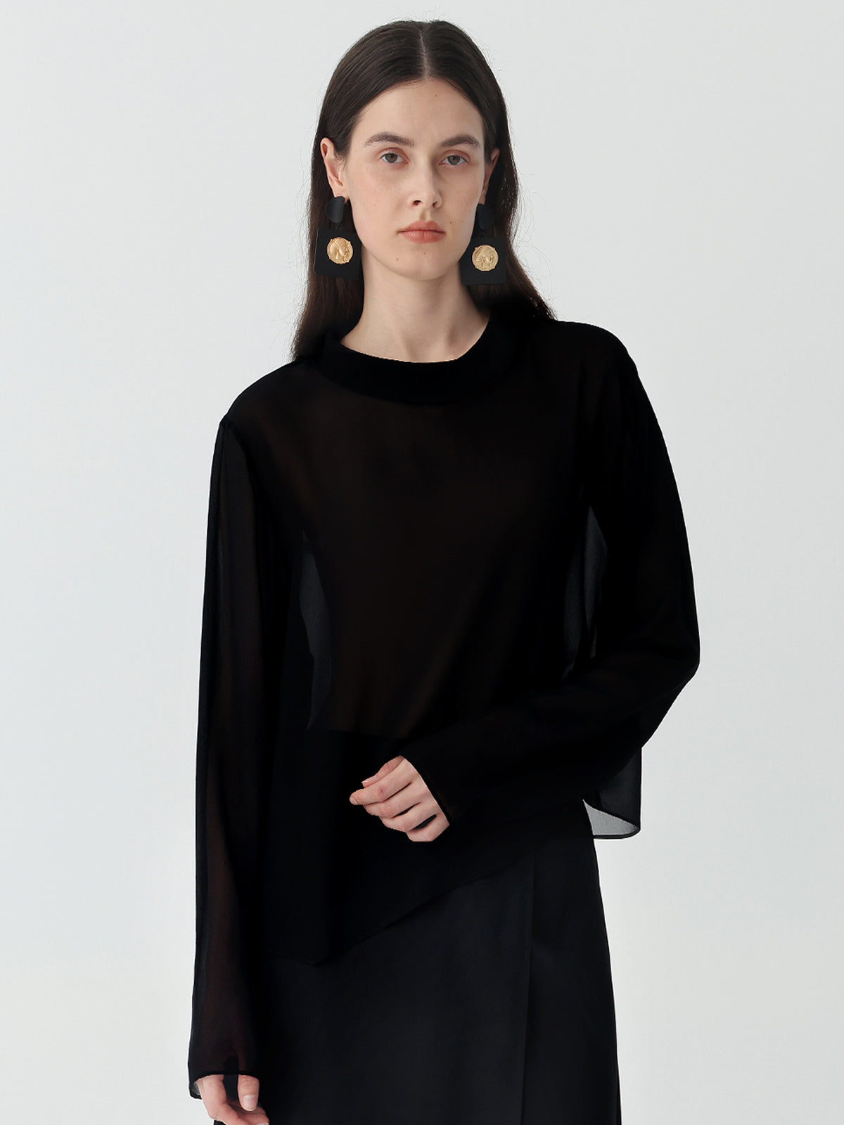 The Sheer Silk Shirt #color_Black