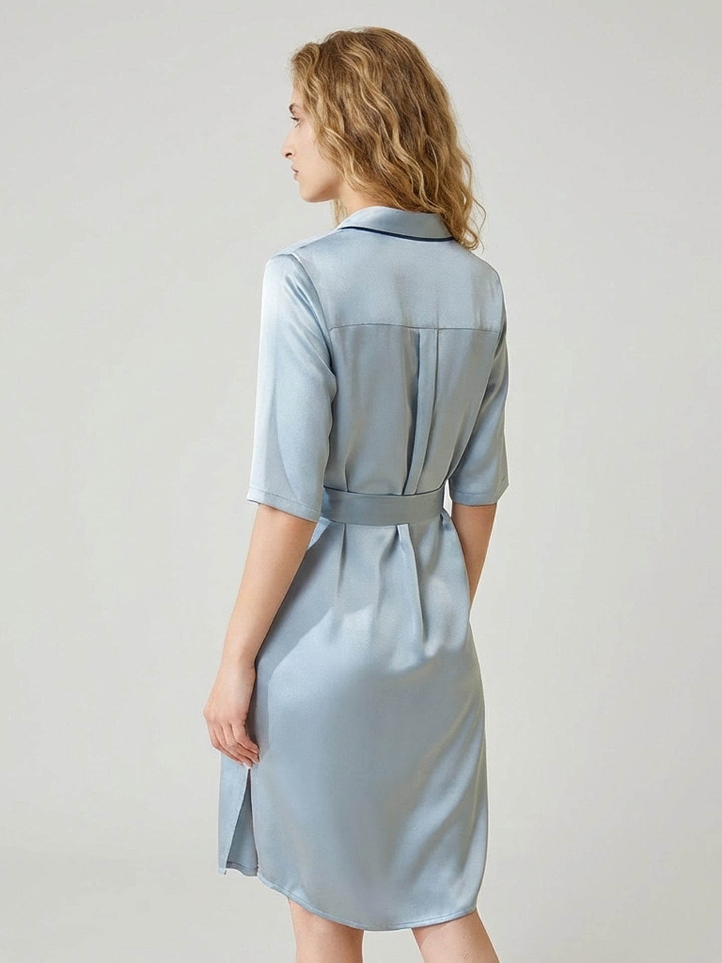 Mulberry Silk Shirt Dress with Belt#color_Dusty Blue