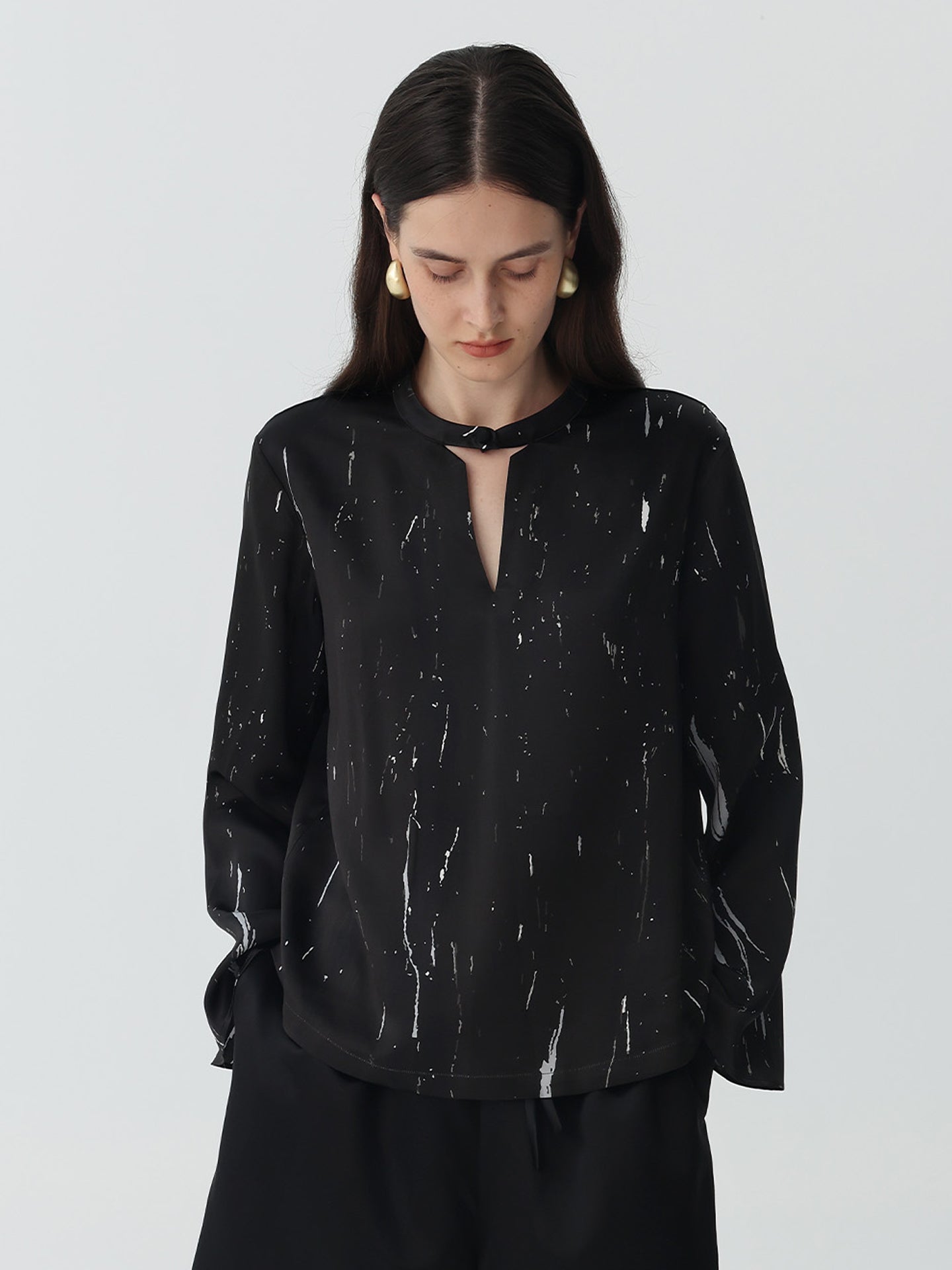 Marble Pattern Silk Blouse Top #color_Marble