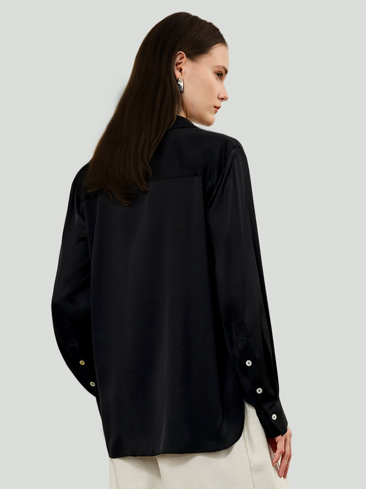 Concealed Placket Shirt in Silk #color_Black
