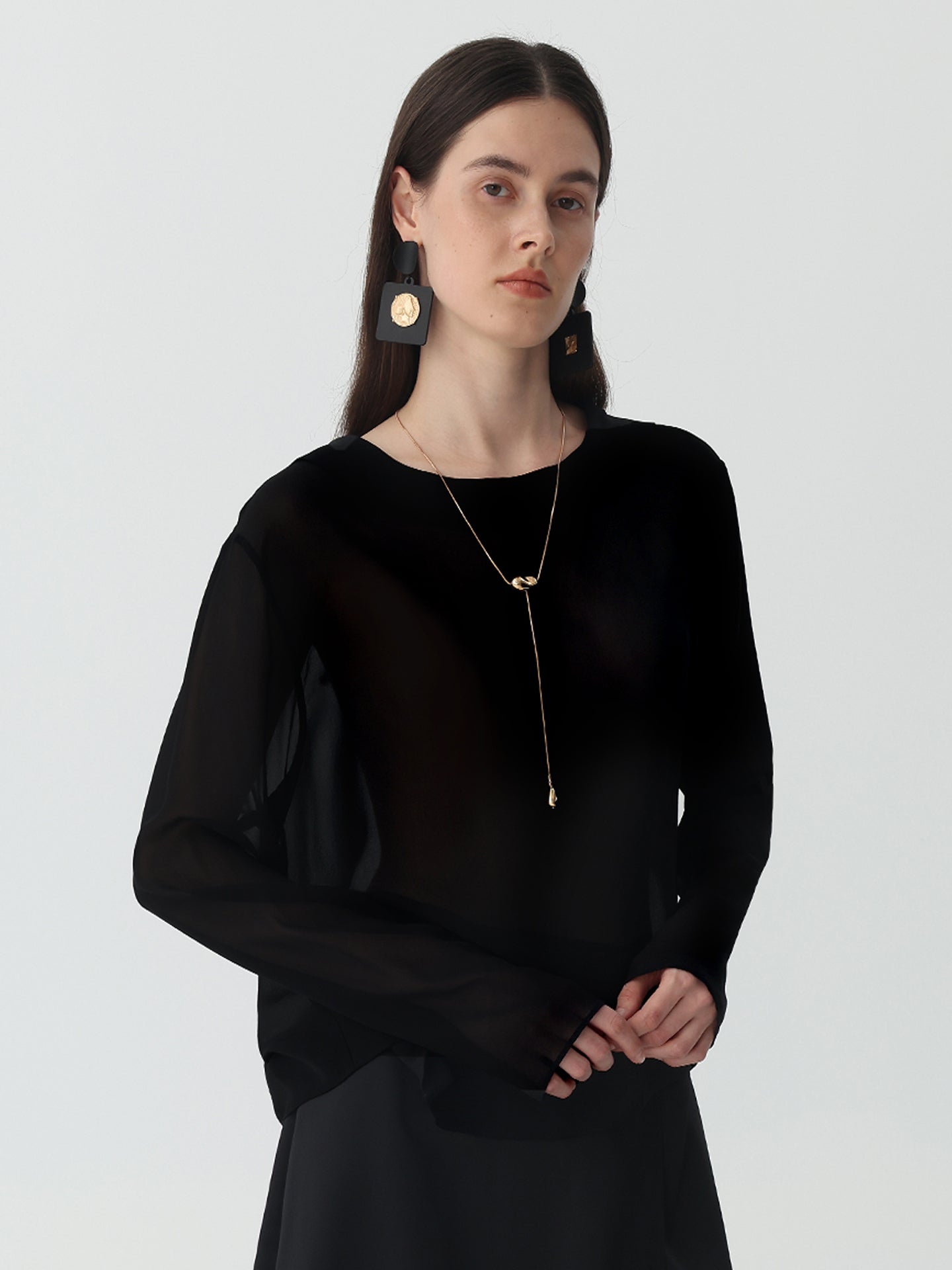 The Sheer Silk Shirt #color_Black