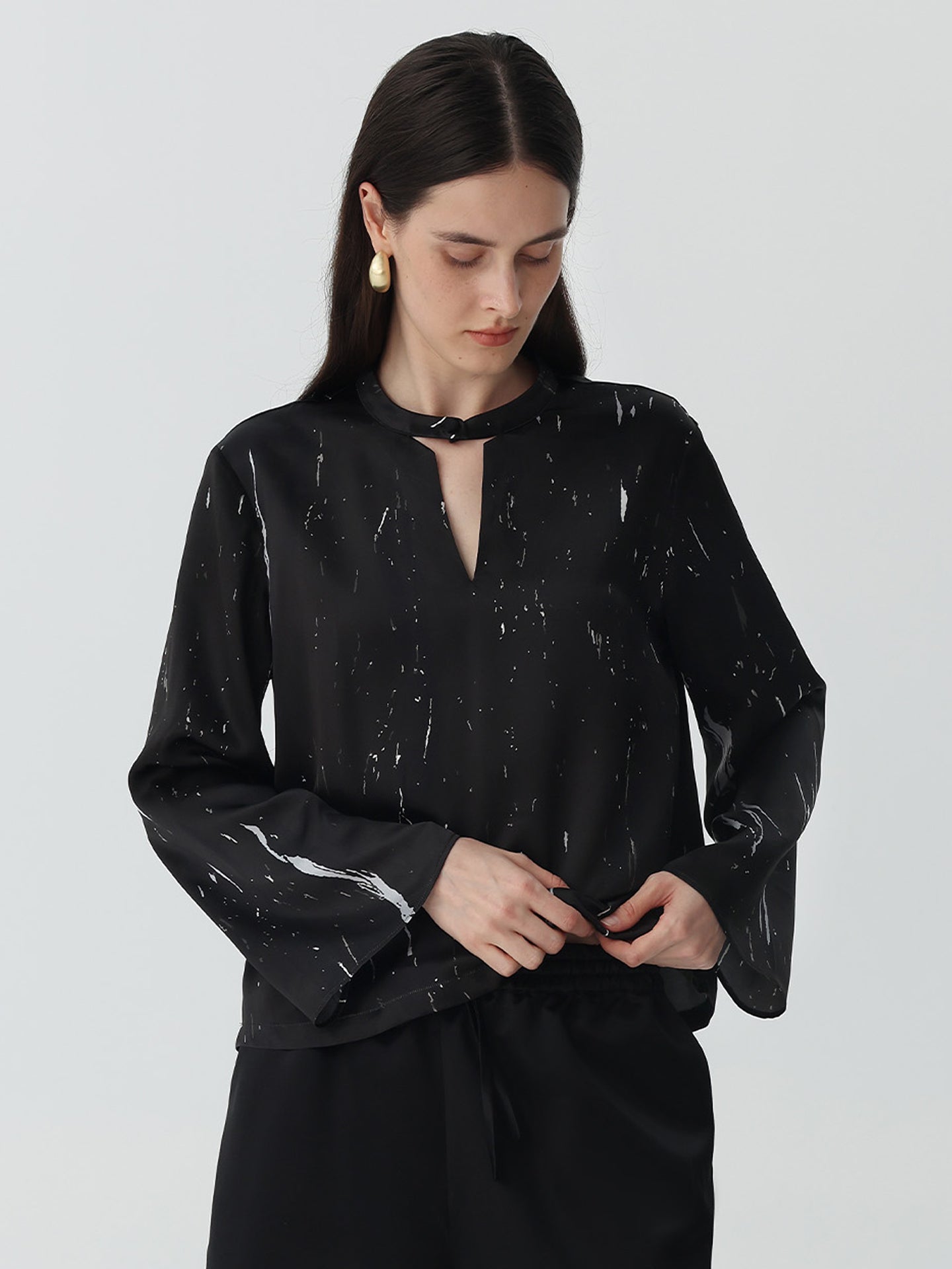 Marble Pattern Silk Blouse Top #color_Marble